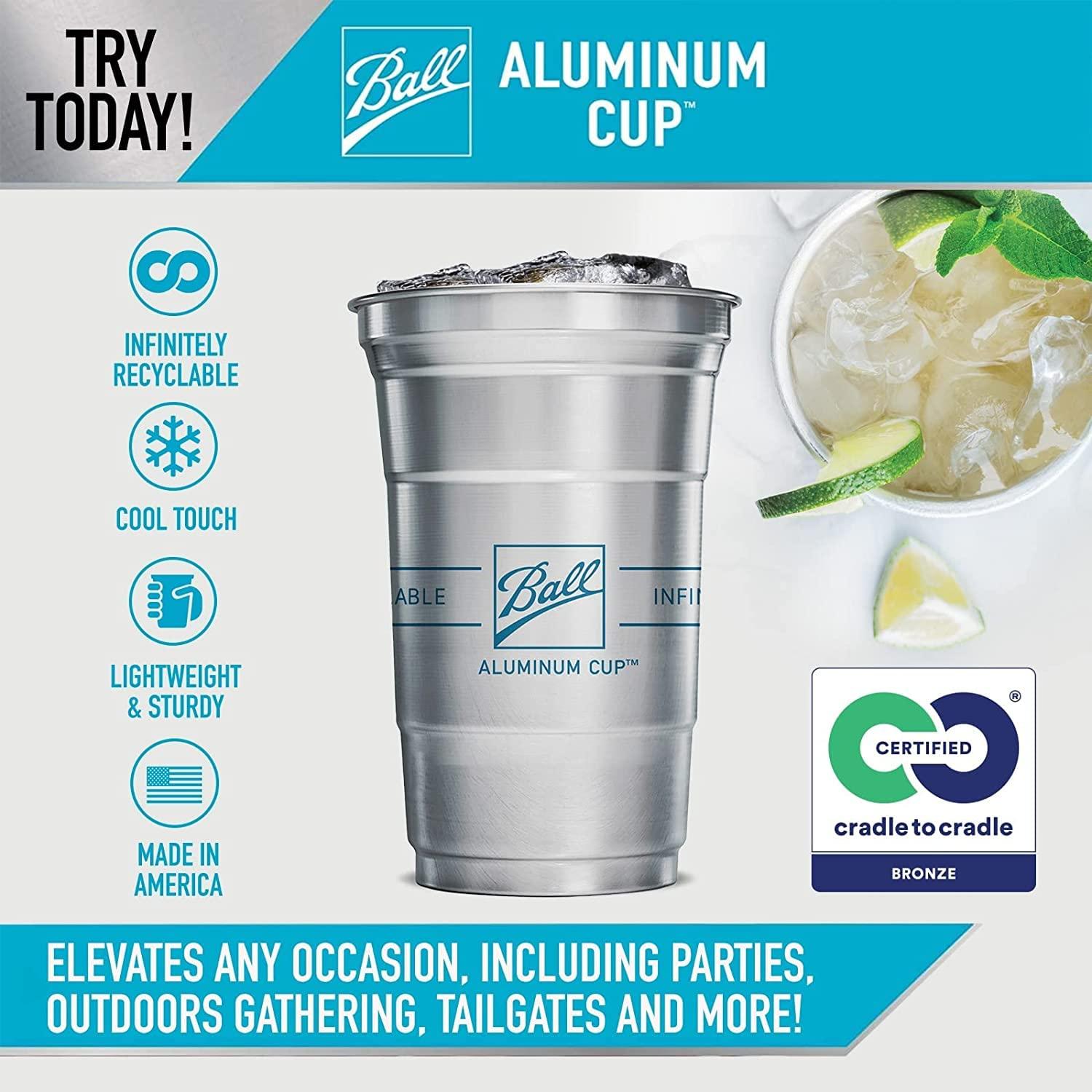 Ball Ball Aluminum Cup Recyclable Party Cups, 20 oz. Cup, 10 Cups Per Pack