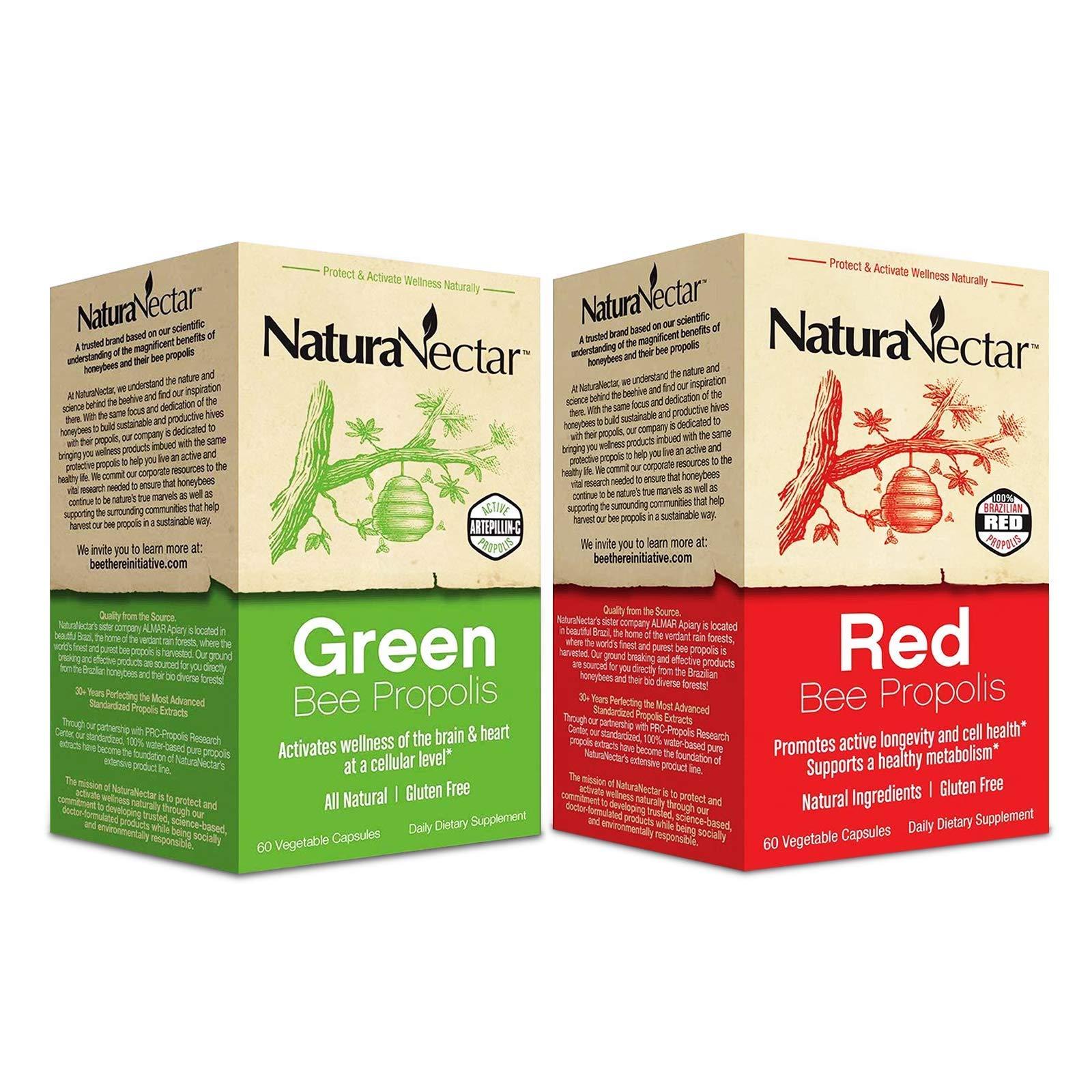 NaturaNectar NaturaNectar Natural Bee Propolis Bundle - Green and Red Propolis - for Immune and Memory Support* and a Healthy Metabolism* - 60 Capsules per Bottle