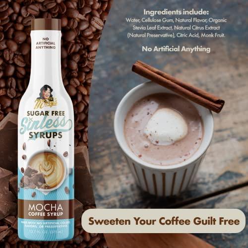 Miss Mary's Sugar Free Sinless Syrups Sugar Free Mocha Sinless Syrup - Sugar Free Coffee Syrup, Hot or Iced Coffee, No Sugar, Keto Friendly, Plant Based, Natural & Organic Ingredients, No Artificial Sweetener, Mocha, 1 Pack