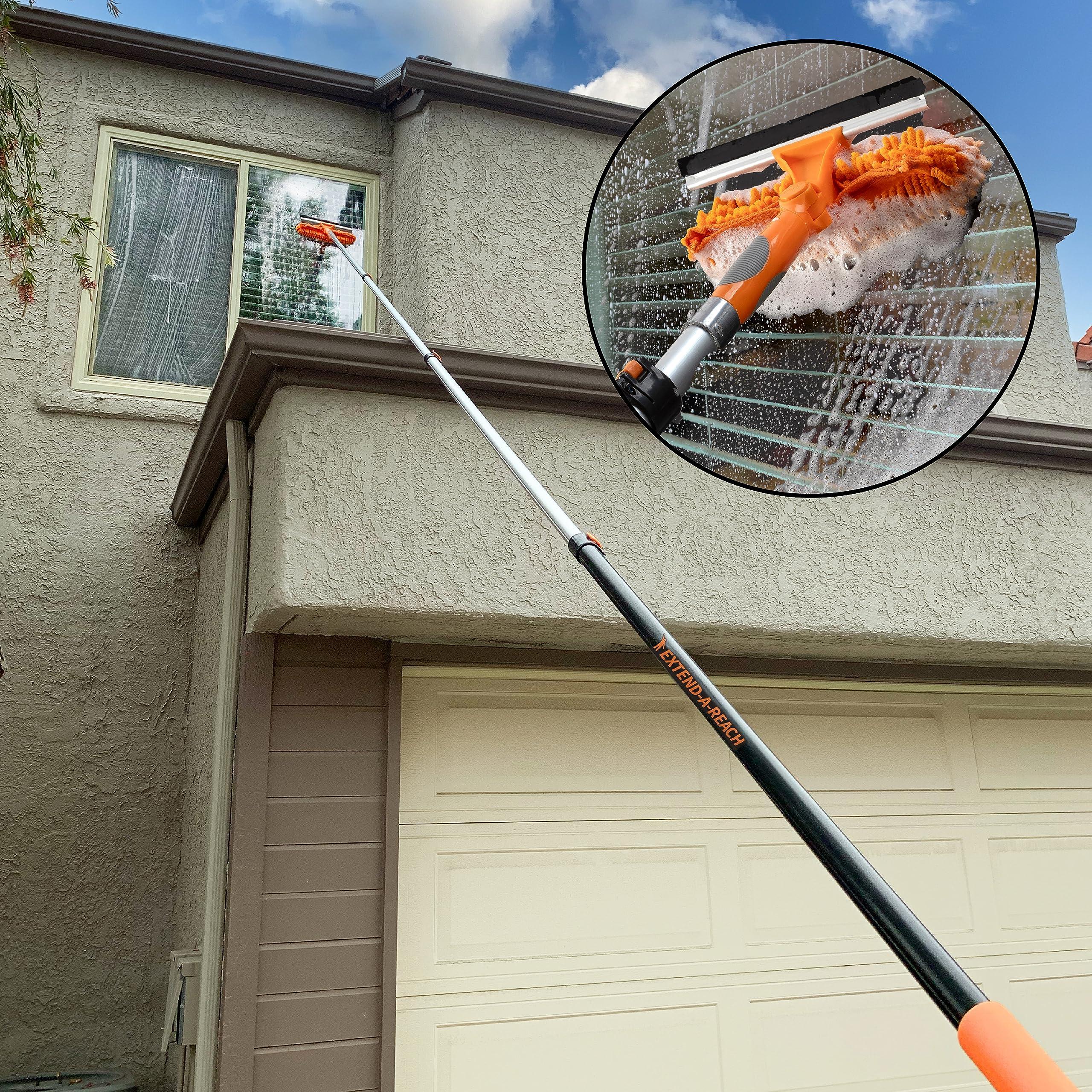 EXTEND-A-REACH 7-24ft Window Washing Kit & Duster Kit with Extension Pole (30+ Foot Reach) // Window Cleaning Tool & Window Washer Squeegee with Telescopic Extension Pole