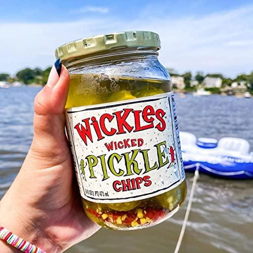 Wickles Wickles Pickles Wicked Pickle Chips (6 Pack) - Sweet & Spicy Garlic Pickle Slices - Hot Pickle Chips - Slightly Sweet, Definitely Spicy, Wickedly Delicious (16 oz Each)