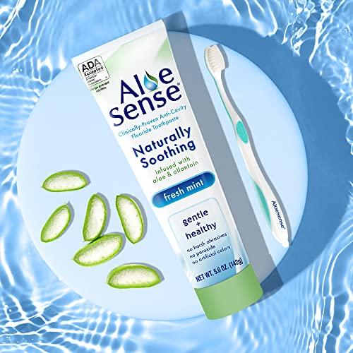 AloeSense AloeSense Fluoride Toothpaste, Naturally Soothing Toothpaste Sensitive Teeth and Gum Care with Aloe Vera, Allantoin & Fresh Mint Flavor, Gentle & Natural Toothpaste, ADA Approved (5-oz, 12 Count)