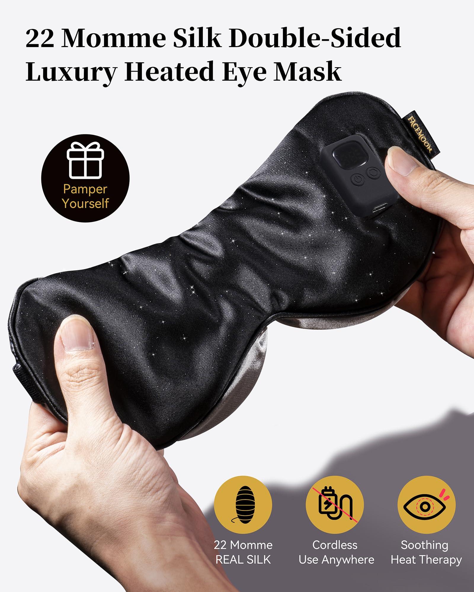 FACEMOON Heated Eye Masks for Dry Eyes - Cordless Warm Eye Compresses for Stye Relief, Heating Pad for Relief Eye Strain, Puffy, Electric Sleep Mask with 3 Temperature & 4 Time Control, FSA HSA EligibleBlack
