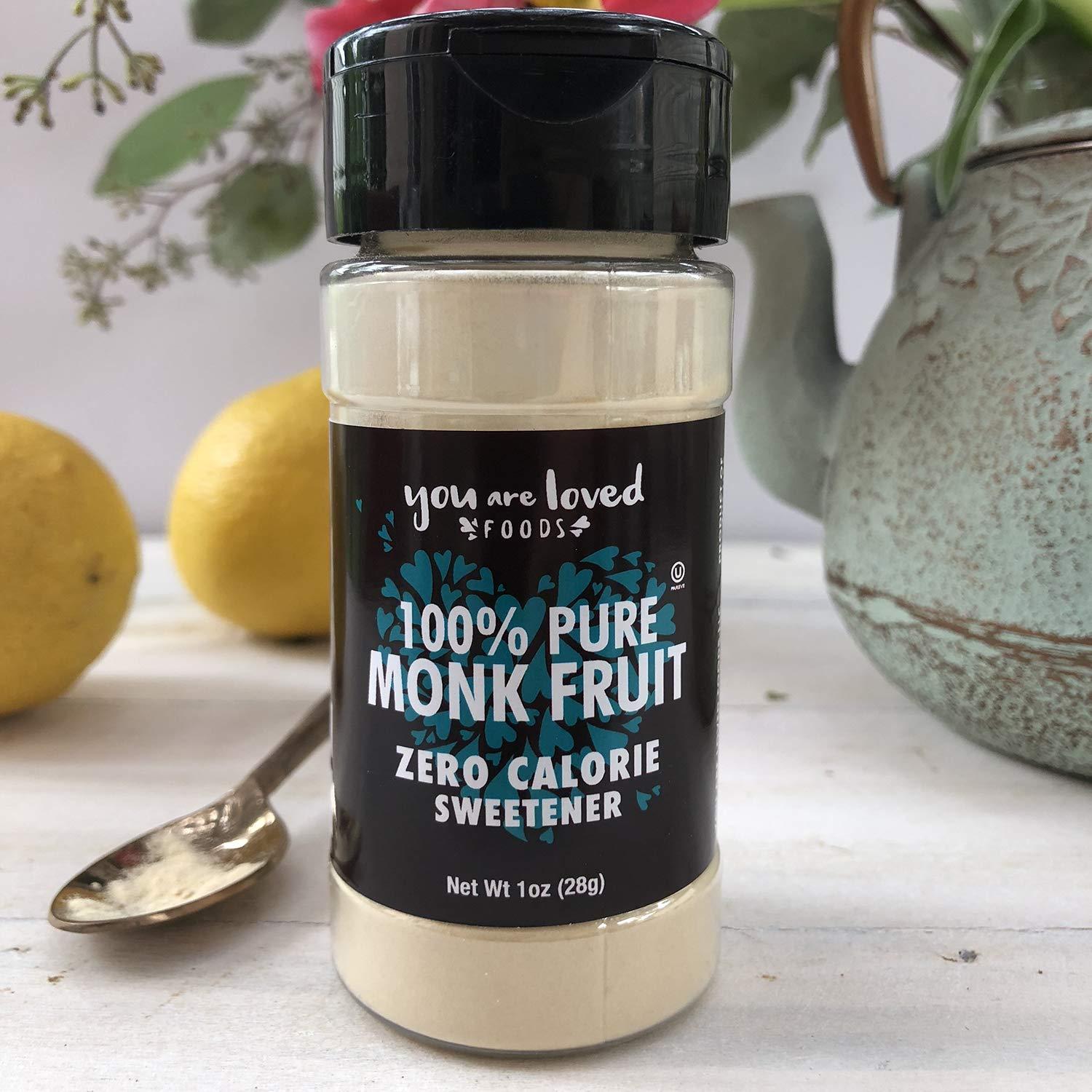 YOU ARE LOVED FOODS 100% Pure Monk Fruit Zero Calorie Sweetener from You Are Loved Foods Natural Sugar Substitute Zero Calories Zero Carbs Keto Friendly Paleo Certified 2 oz Twin Pack