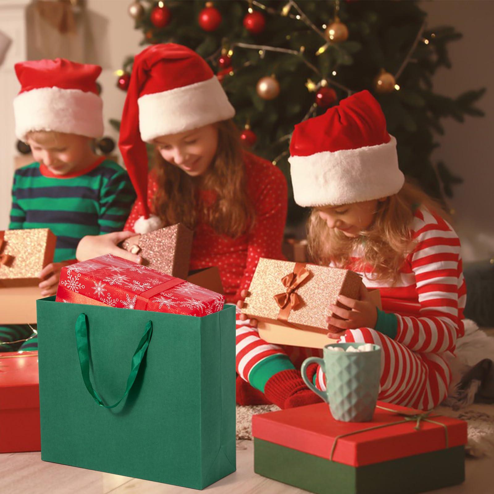 Dasofine Dasofine 20pcs Green Dark Gift Bags, Large Gift Bags 12.5\" x 4.5\" x 11\", Thick Kraft Paper Favor Bags, Gift Bags with Handles for Party, Wedding, Baby Shower