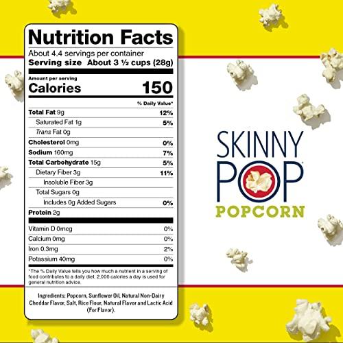 SkinnyPop SkinnyPop White Cheddar Popcorn, 4.4oz Grocery Sized Bag, Skinny Pop, Healthy Popcorn Snacks, Gluten Free (Pack of 4)