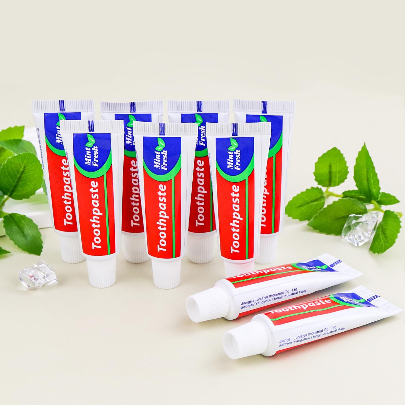 SLequipo 100 pcs Travel Size Toothpaste Bulk, 0.88oz/25 Grams Small Toothpaste Travel Size Bulk 4x1.4 inches Mint Mini Disposable Toothpaste for Hotel,Guests,Homeless,Charity