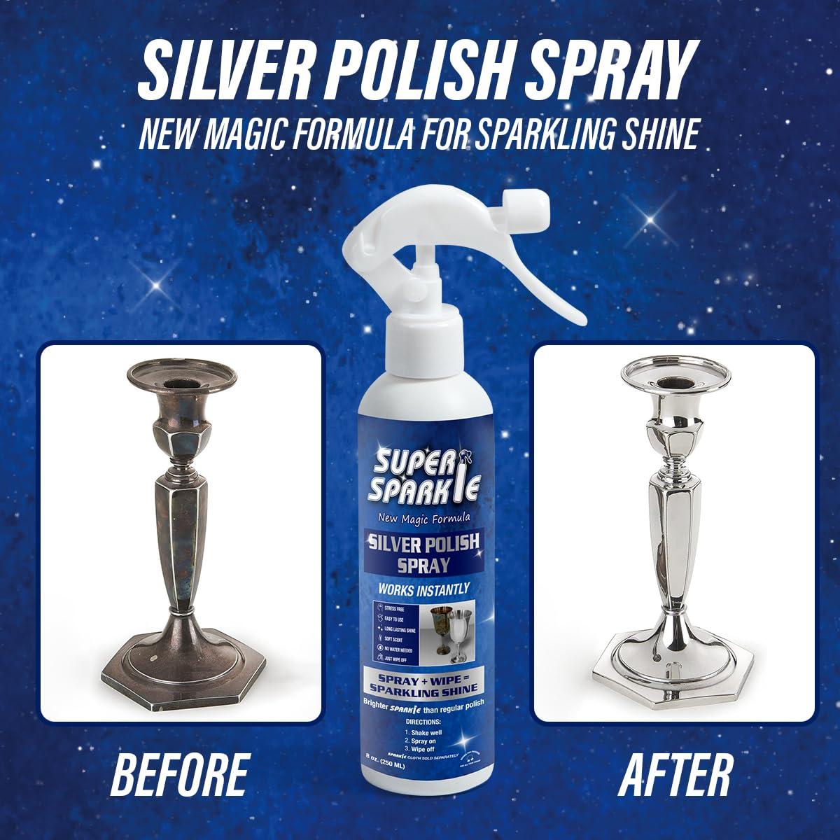 SUPER SPARKLE Super Sparkle Silver Polish Cleaner Spray 8 Ounce - Instant Tarnish Remover & Long-Lasting Shine For Sterling Silver - Silver Polish & Cleaner For Sterling Silverware - Safely Cleans & Removes Tarnish