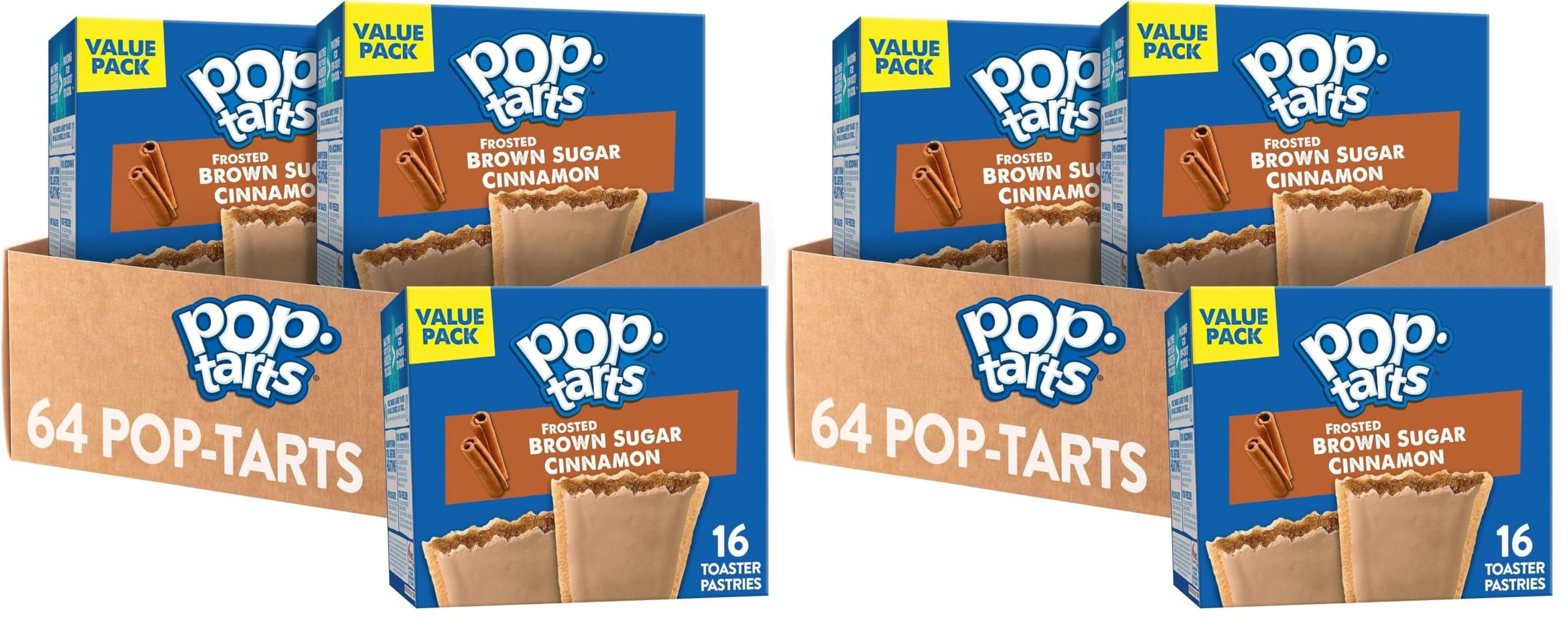 Pop-Tarts Pop-Tarts Toaster Pastries, Breakfast Foods, Kids Snacks, Frosted Brown Sugar Cinnamon, Value Pack (64 Pop-Tarts) (Pack of 2)