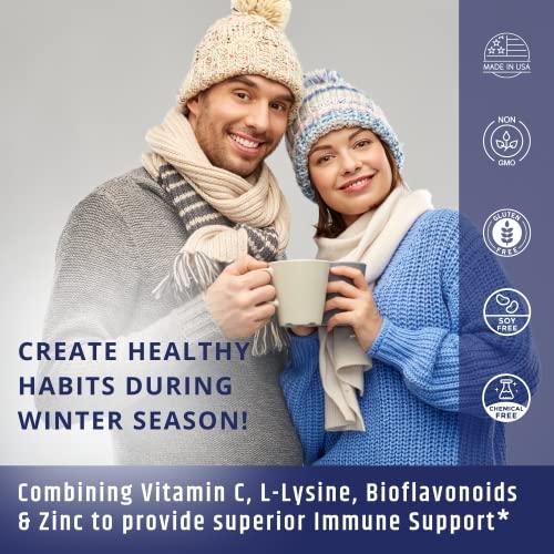 AgeImmune Vitamin C 1000mg Complex with L-Lysine 500mg, Zinc Gluconate 12mg, Bioflavonoids 300mg. Doctor Formulated Magnesium Stearate Free Supplements for Healthy Immune System Support. Two Bottles.(2)