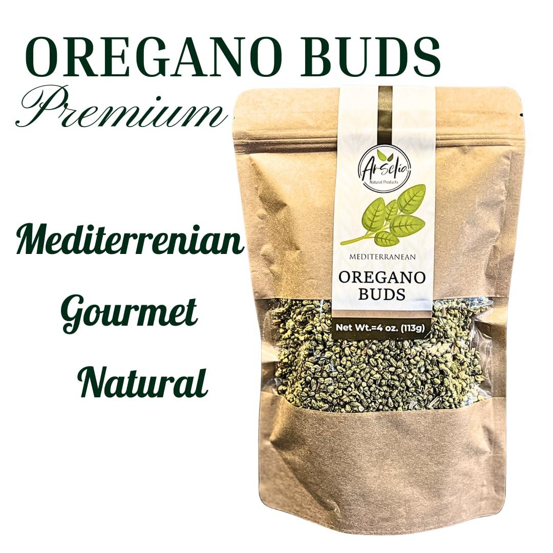 arselia natural products Arselia Oregano Buds | Pure Mediterranean Oregano | Whole Culinary Dried Oregano Buds | Gourmet Aromatic Oregano Leaf | Natural All Green Spices (4 Ounces)