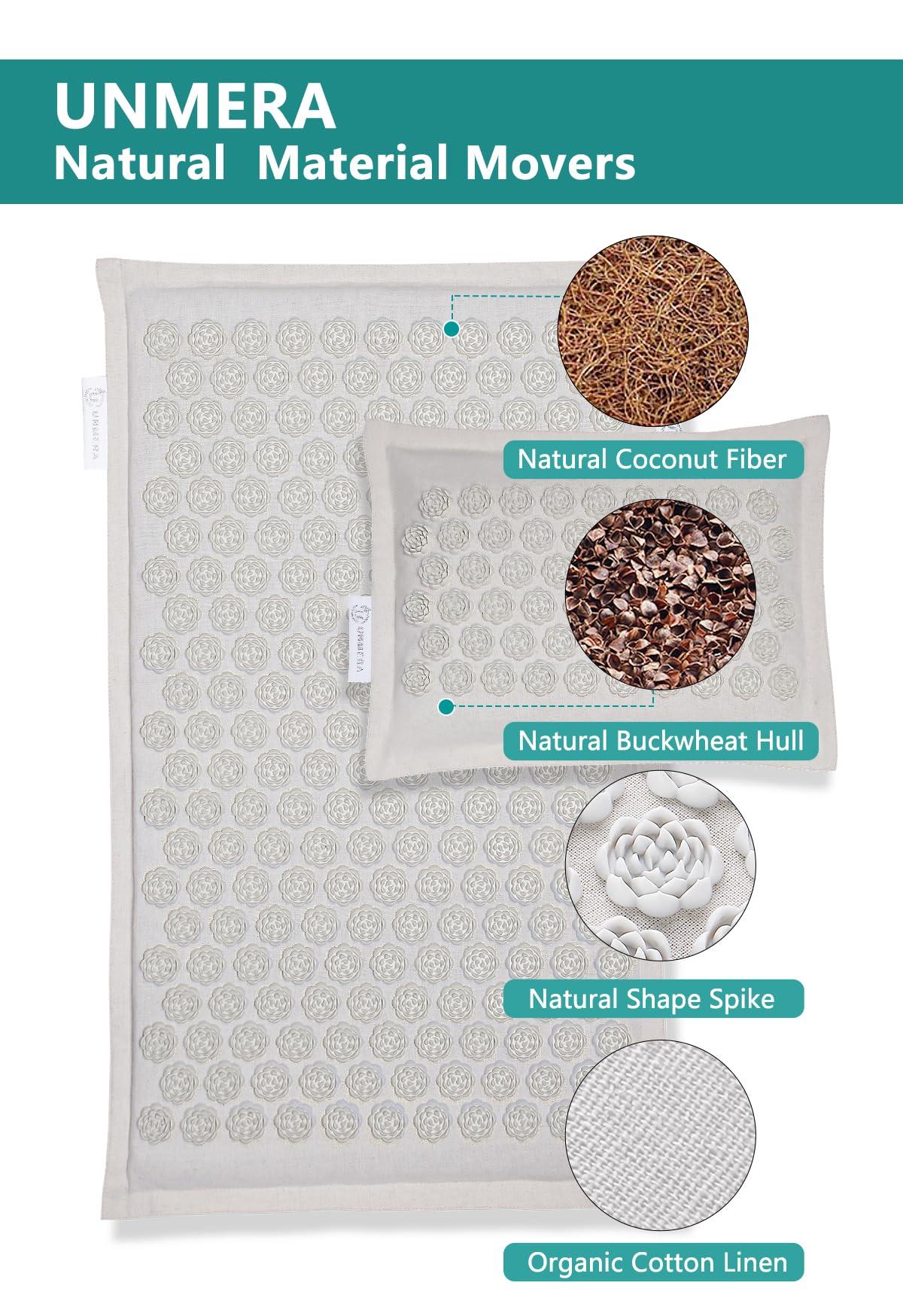 UNMERA UNMERA Acupressure Mat and Pillow Set,Natural Eco Linen & Coconut Fiber Filling,FSA/HSA Eligible,for Back/Neck Pain Relief, Sciatic, Headache and Muscle Relaxation, Comes with Carrying Bag