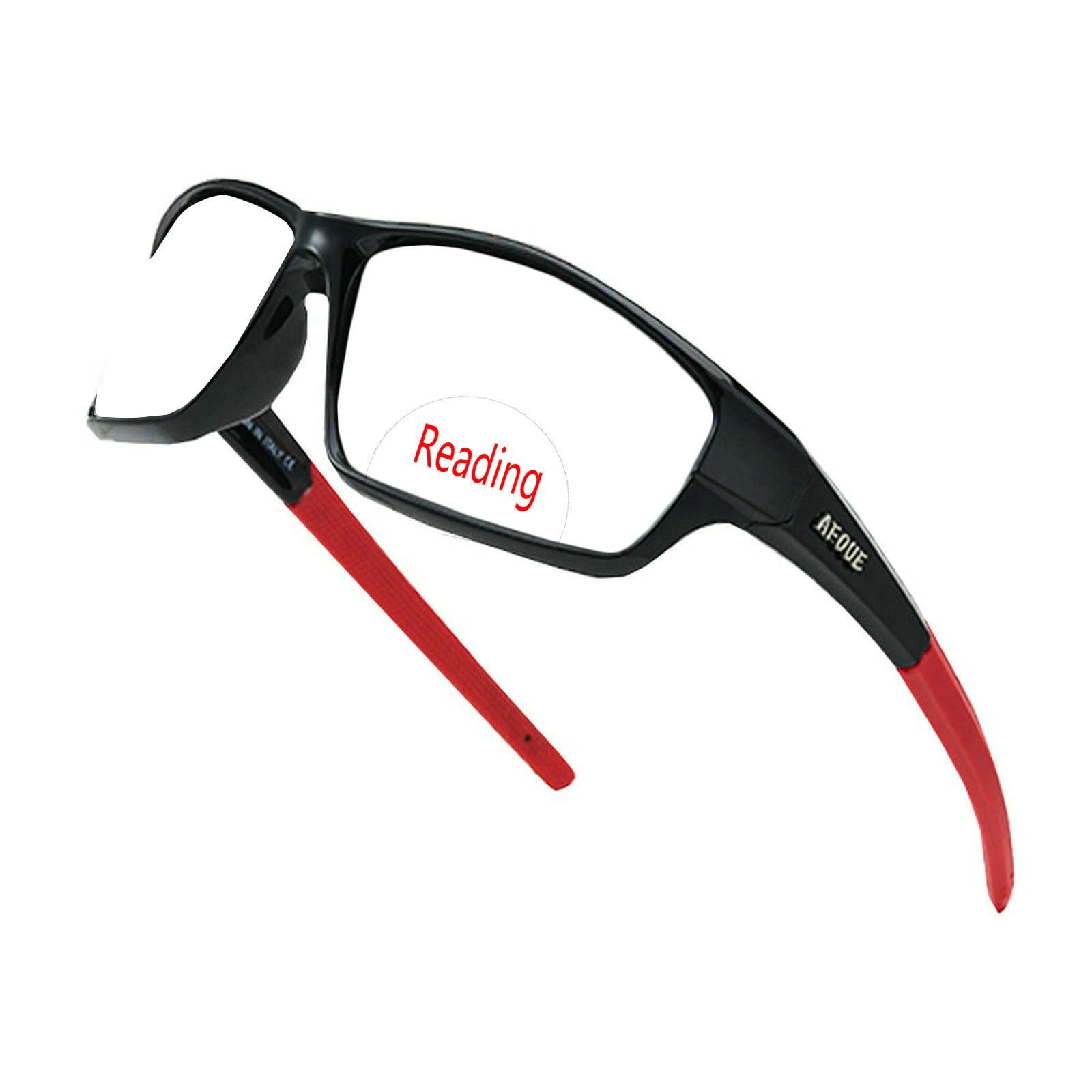 willochra Bifocal Safety Glasses with Readers Wrap Around Sport Magnifying Safety Reading Protective Goggles for Men Women (black red, 1.75, multiplier_x)