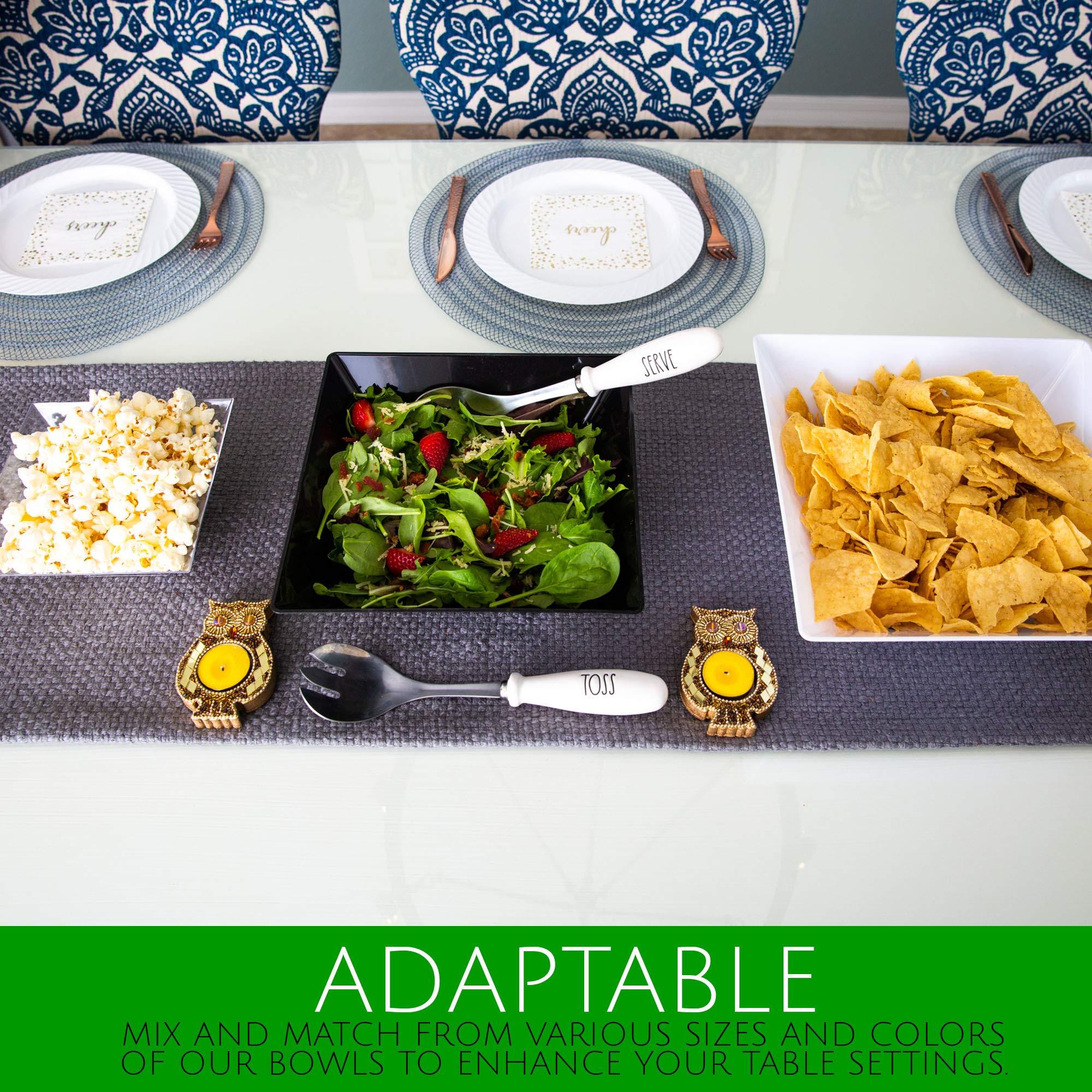 PLASTICPRO PLASTICPRO Disposable Square Plastic Serving Bowls Extra Heavy Duty for Party\'s Snack or Salad Bowl, Heavy Duty, Elegant (Large, Black)