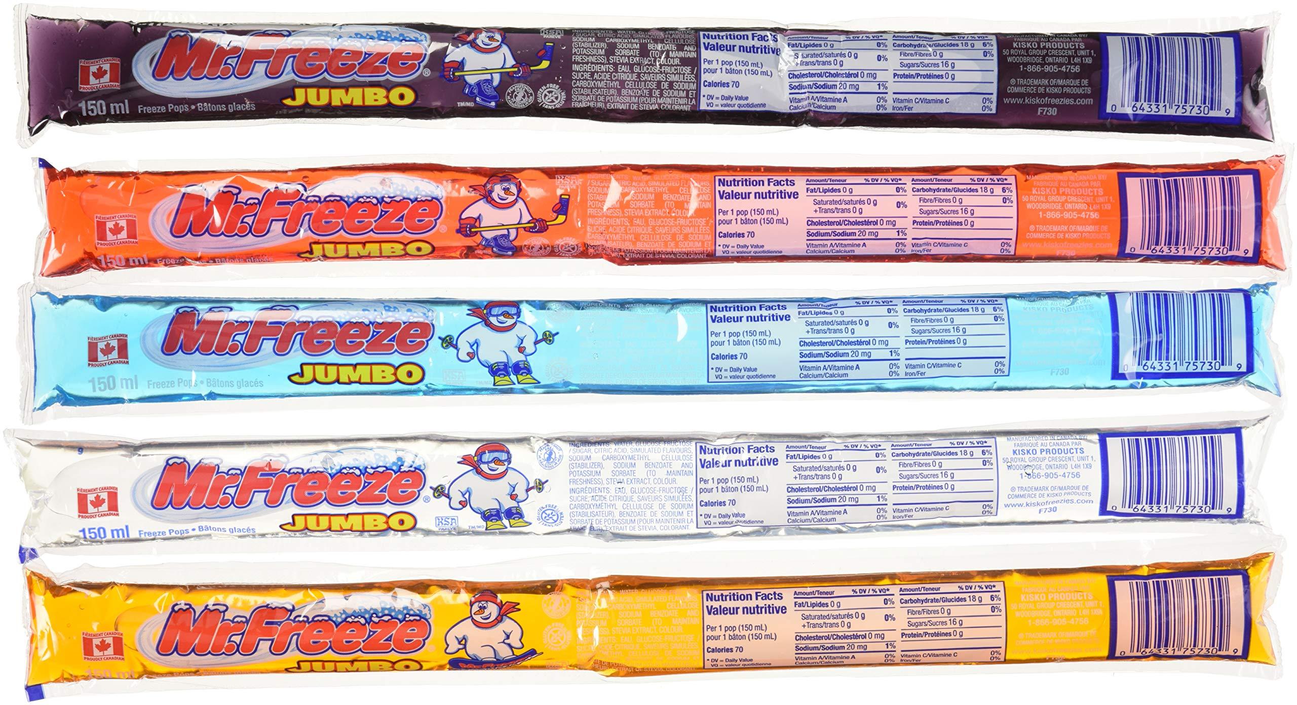 Mr. Freeze Mr. Freeze Jumbo Cherry,Grape,Orange,Raspberry,Watermelon Ice Pops Freezies 150 Mililiters/5 Ounces - 70 Pack No HFCS Imported from Canada