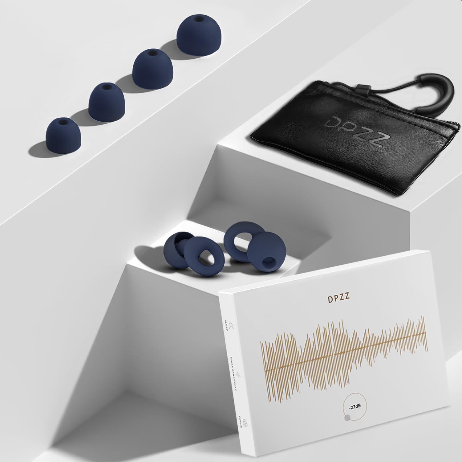 DPZZ Noise Canceling Earplugs for Sleep and Concentration New Flexible Earplugs for Better Attenuation 2 Pair Reusable Deal for Side Sleepers &Noise Sensitive Person 27dB Noise CancellationNavy Blue
