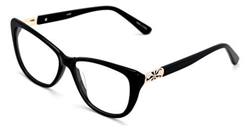 V.W.E. Women Premium Acetate Big Lens Cateye Reading Glasses - Fun Cat eye Clear Lens Readers - Gold Metal Accent (Black, 2.50)