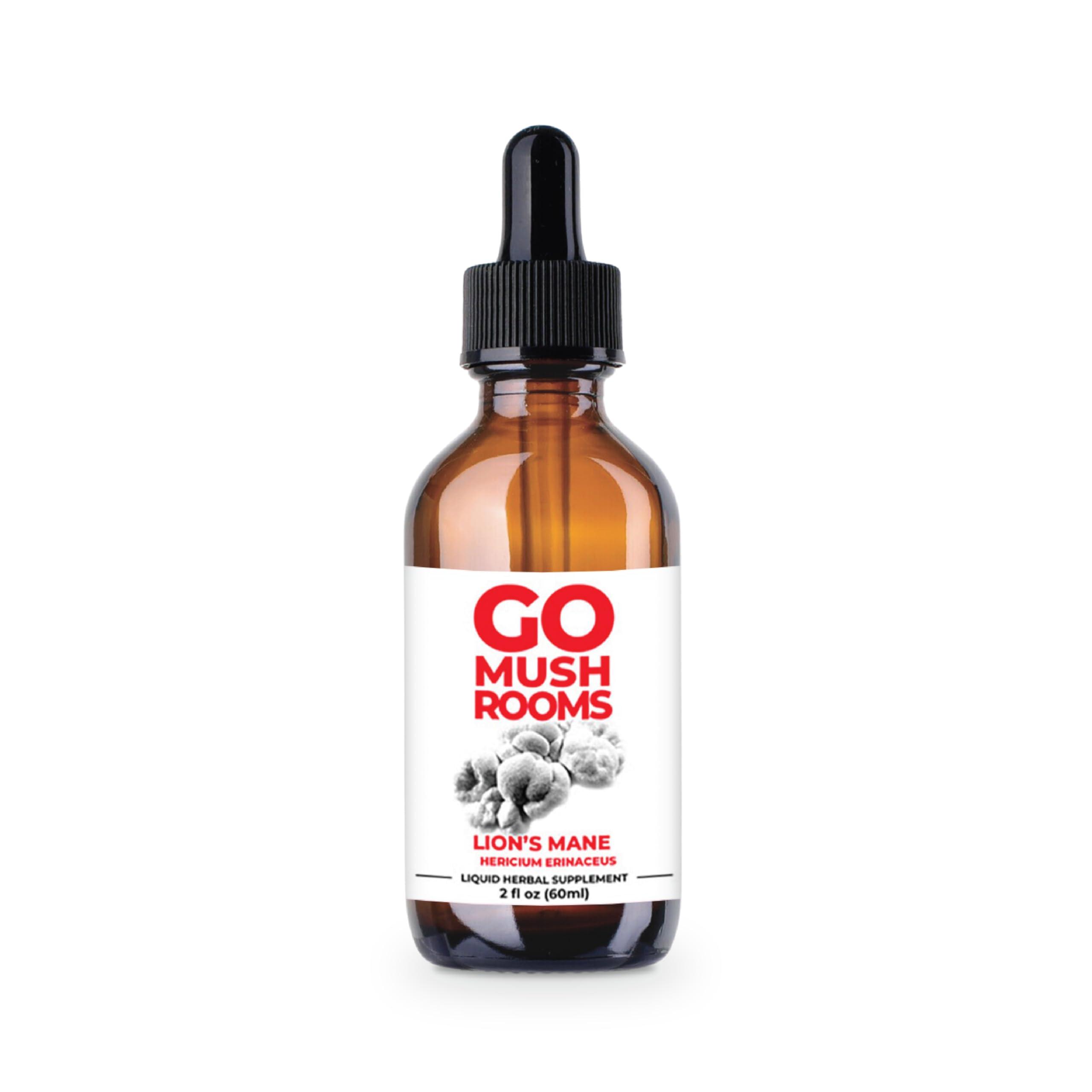 GO Mushrooms GO Mushrooms LionS Mane Tincture - Dual Extracted Fruiting Body Mushroom Supplement for Focus & Memory - Lions Mane Immune & Nervous System Support - 2 fl oz (60 Servings)*