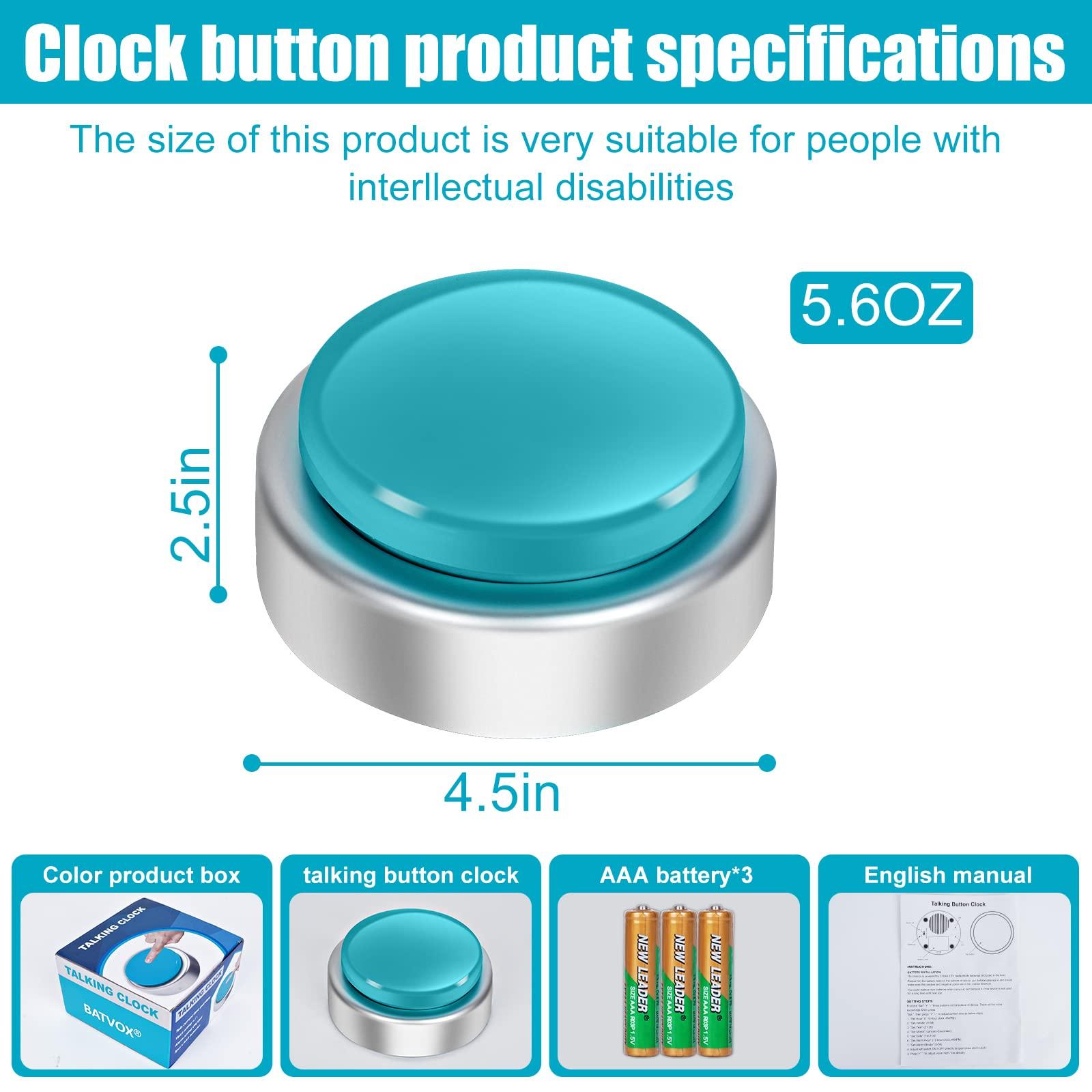 BATVOX BATVOX Large Talking Button Clock, Talking Alarm Clock with Volume Control, Telling Time and Day of The Week, Alarm, Gift Clock for Mother,Father,Seniors,Elderly,Blind People (Silver&Blue)