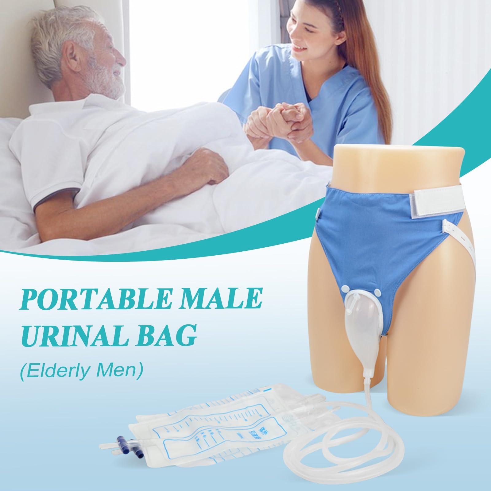 Col-Pary Urine Collection Bag Condom Catheters for Men Reusable Portable Wearable Urinary Drainage with 2 Urine Catheter Bag System (Blue-Elderly Men)
