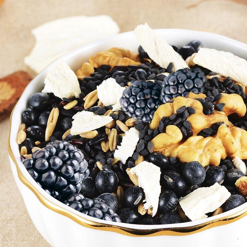 RETBST Black sesame paste, walnut black bean and mulberry powder 21.16oz, yam and black rice soup, instant breakfast Congee, coarse grain food, healthy vegetable soup, oatmeal, cereal, vegetarian (1 can)