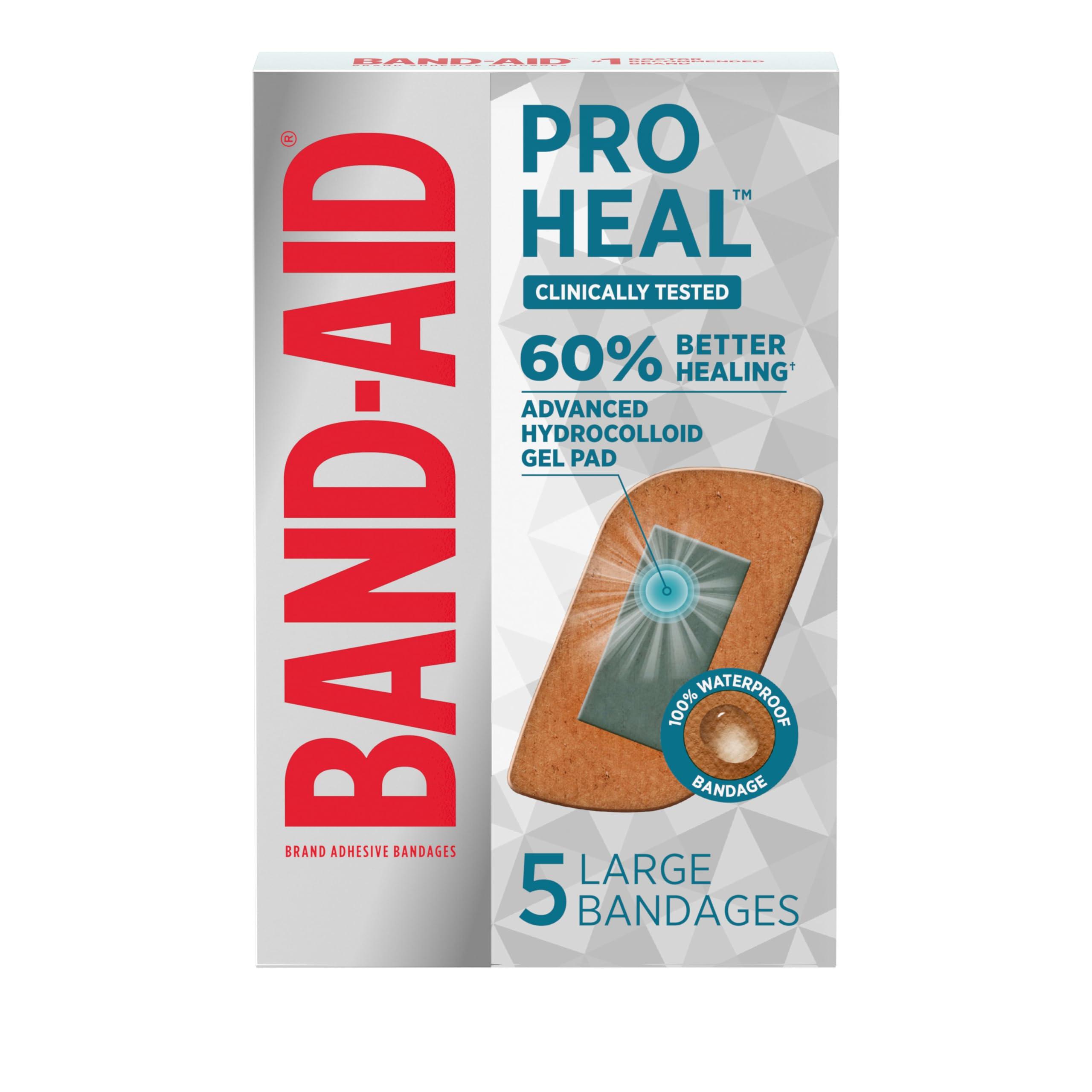 Band-Aid Band-Aid Brand Pro Heal Adhesive Bandages with Hydrocolloid Gel Pads, Large Clinically Tested Waterproof Bandages for better Healing of Minor Wounds, Sterile First Aid Bandages, 5 ct