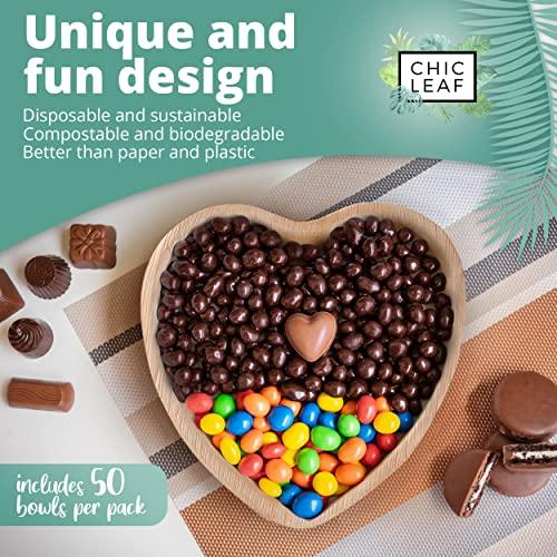 Chic Leaf Chic Leaf Palm Leaf Bowls Disposable Bamboo Heart Shaped Bowls 6.5 Inch Heart Dish (50 Heart Bowls) - Compostable Heart Shaped Plates - Cute Plates For Catering, Charcuterie, Parties