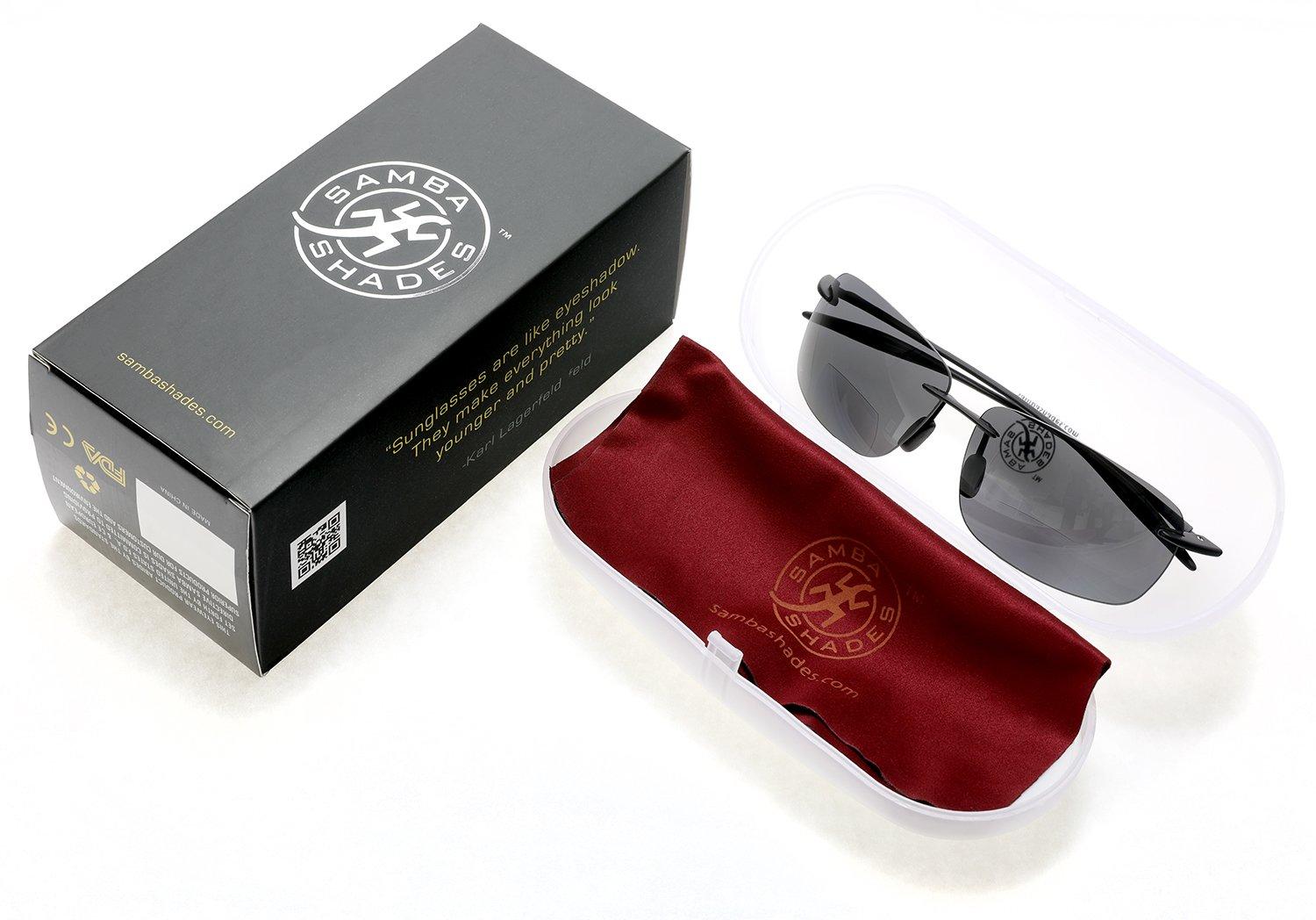 SAMBA SHADES SAMBA SHADES Maui Sports Navigator Bifocal Sun Readers Sunglasses for Men and Women Ultra Flex TR90 Black +2.25