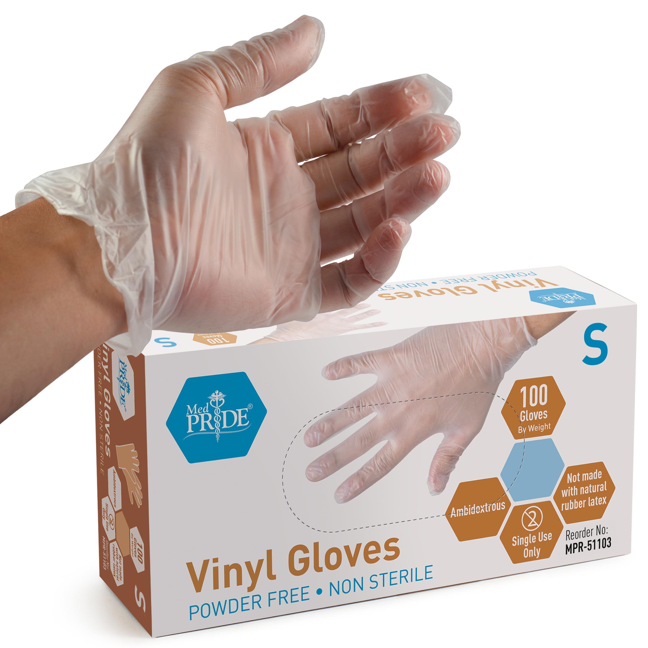 MED PRIDE Med PRIDE Vinyl Gloves| 4.3 mil Thick, Powder-Free, Non-Sterile, Heavy Duty Disposable Gloves| Medical, Food Hand