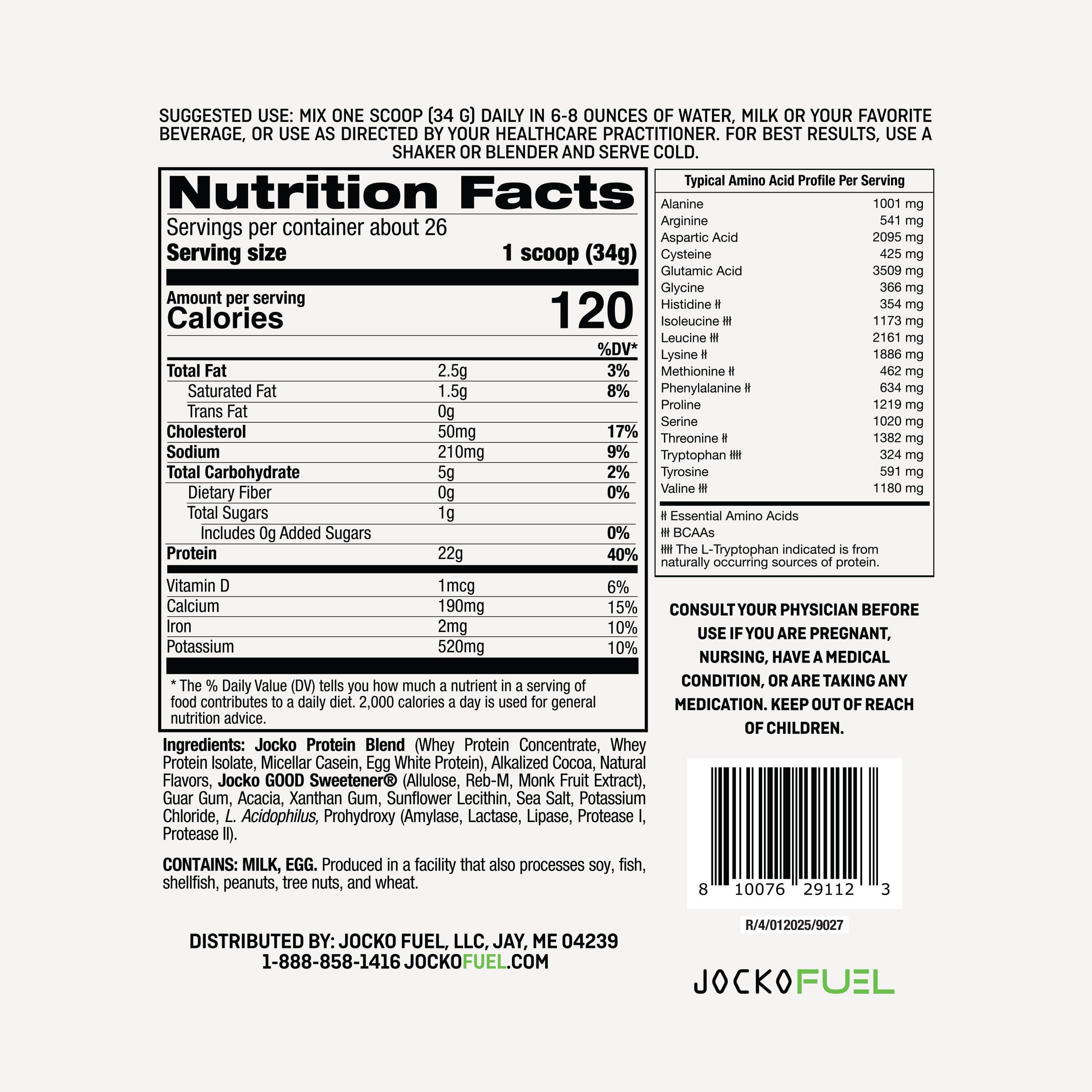 Jocko Fuel Jocko Mlk Whey Protein Powder 22g Low Sugar Monk Fruit Blend - Muscle Recovery & Growth, Packaging May Vary (31 Servings, Mint Chocolate)