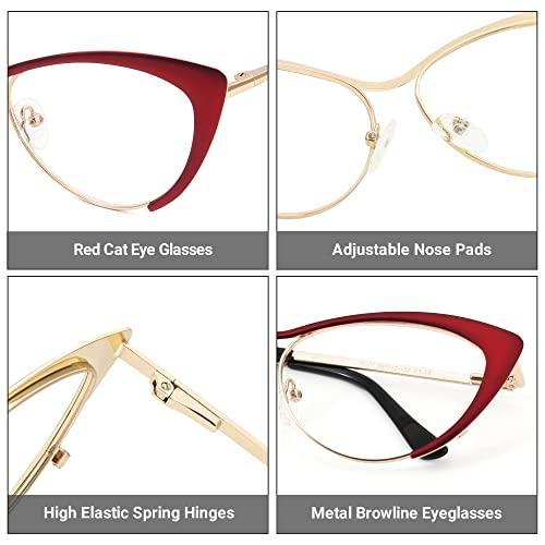 Zeelool Zeelool Oversized Cat Eye Blue Light Blocking Glasses for Women Metal Eyewear Ellen VFM0176-03 Red