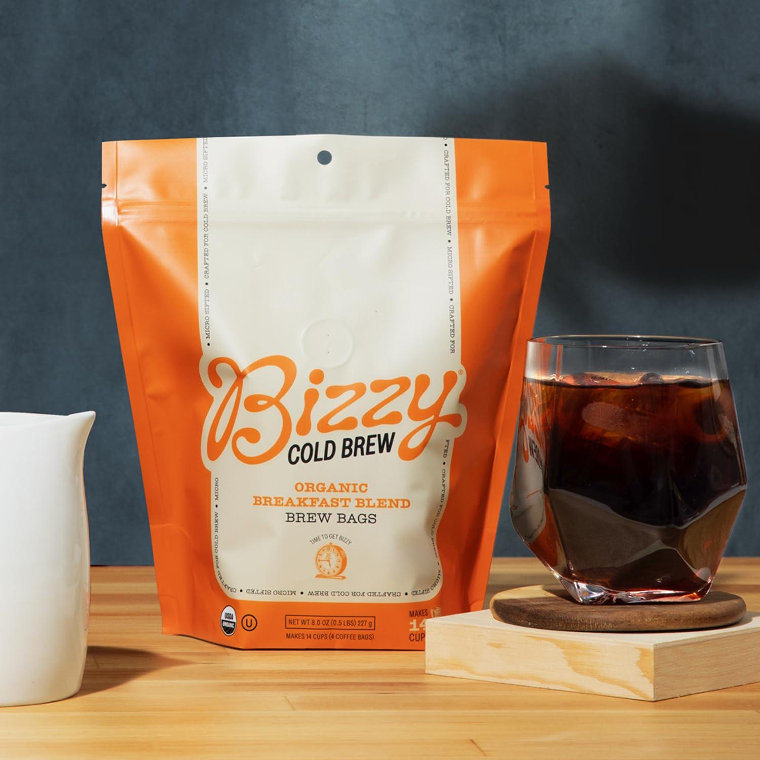 Bizzy Bizzy Organic Cold Brew Coffee | Bundle | Coarse Ground Coffee | Breakfast Blend 1 LB + Breakfast Blend Brew Bags 4-count | 2 Pack