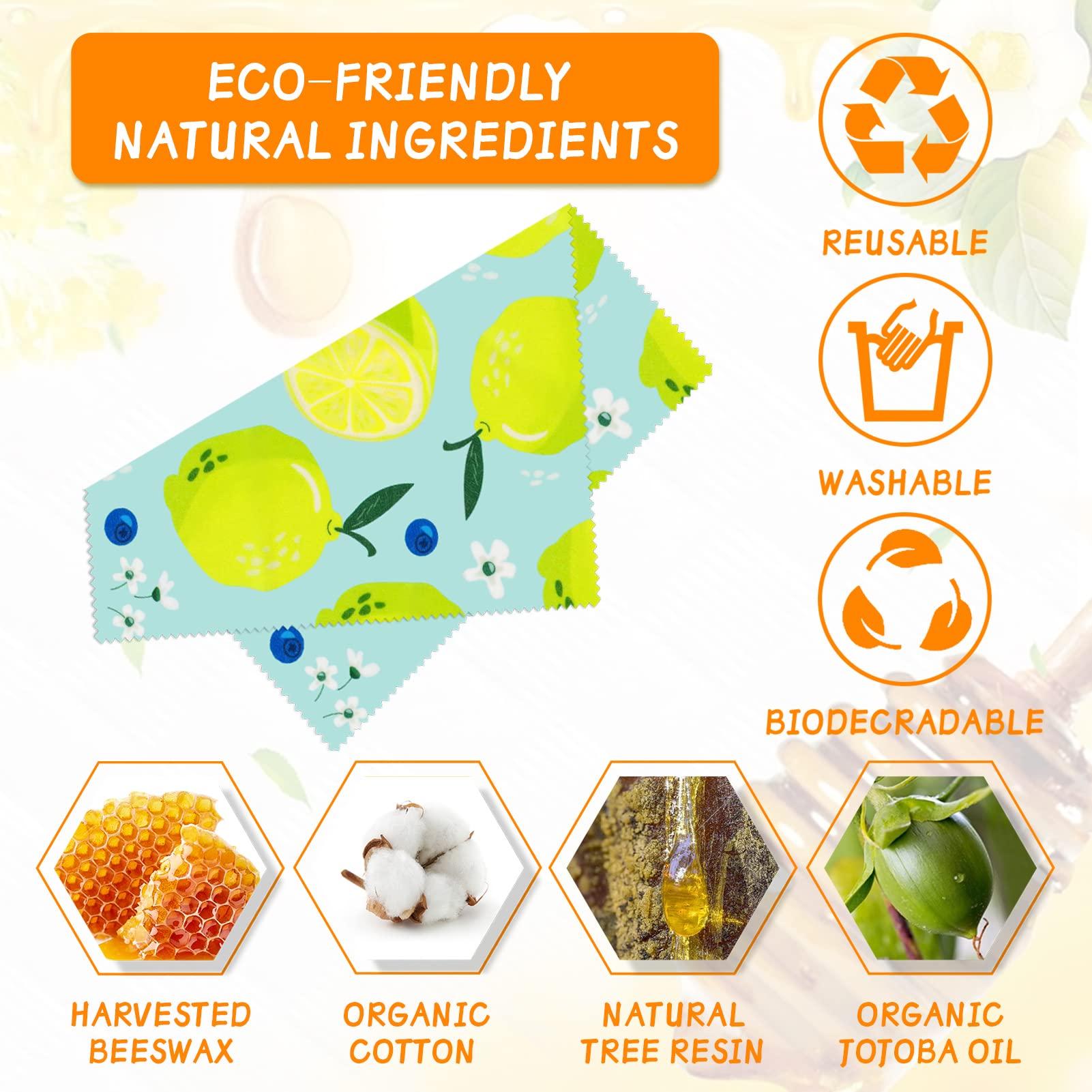 WDG Reusable Beeswax Wrap - 9 Pack, Beeswax Wraps for Food, Eco-Friendly Beeswax Food Wrap, Organic, Sustainable, Biodegradable, Zero Waste, Plastic-Free Food Storage (1L Orange | 3M Lemon | 5S Pear)