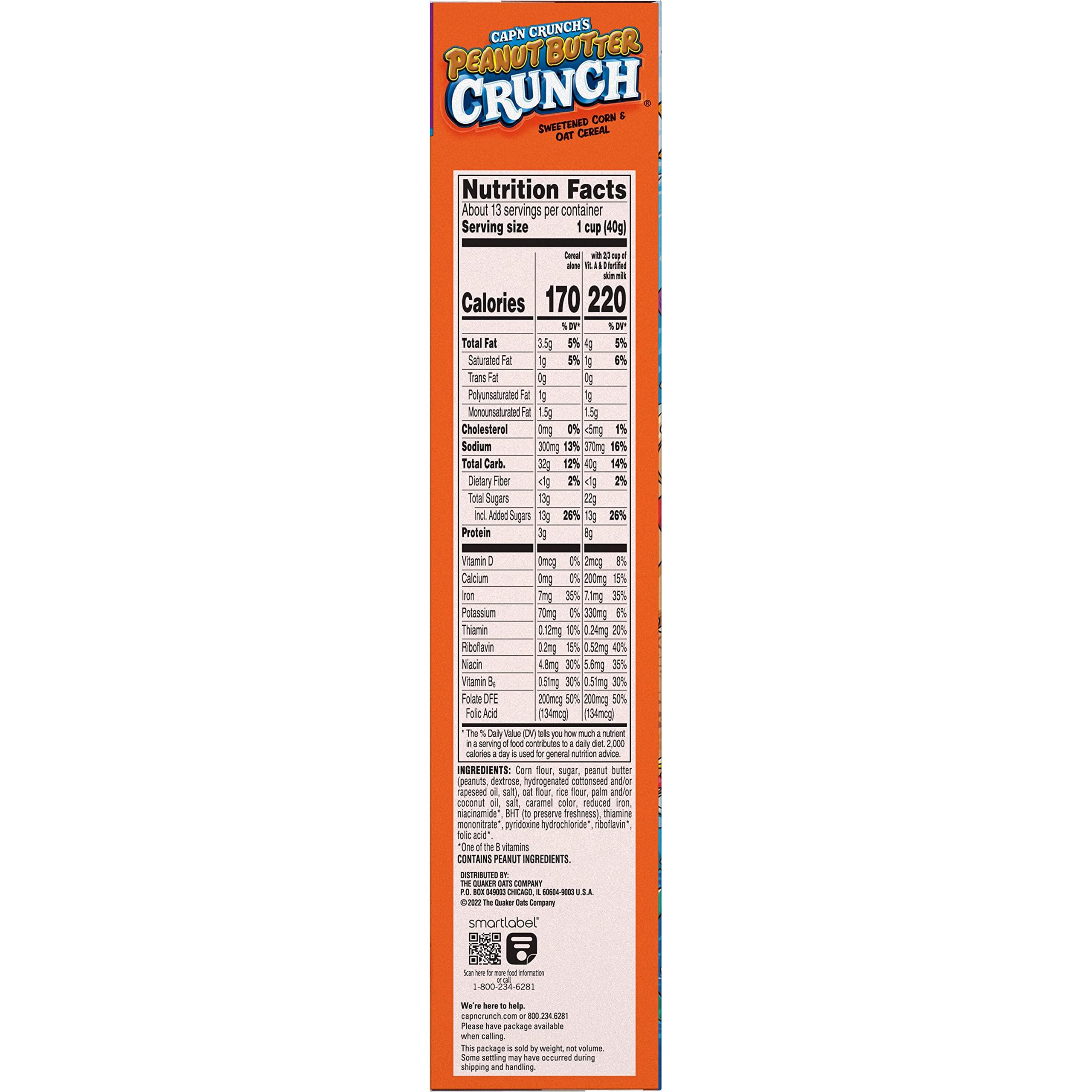Cap'n Crunch Cap\'n Crunch Cereal, Peanut Butter, 18.8oz Box, Packaging May Vary