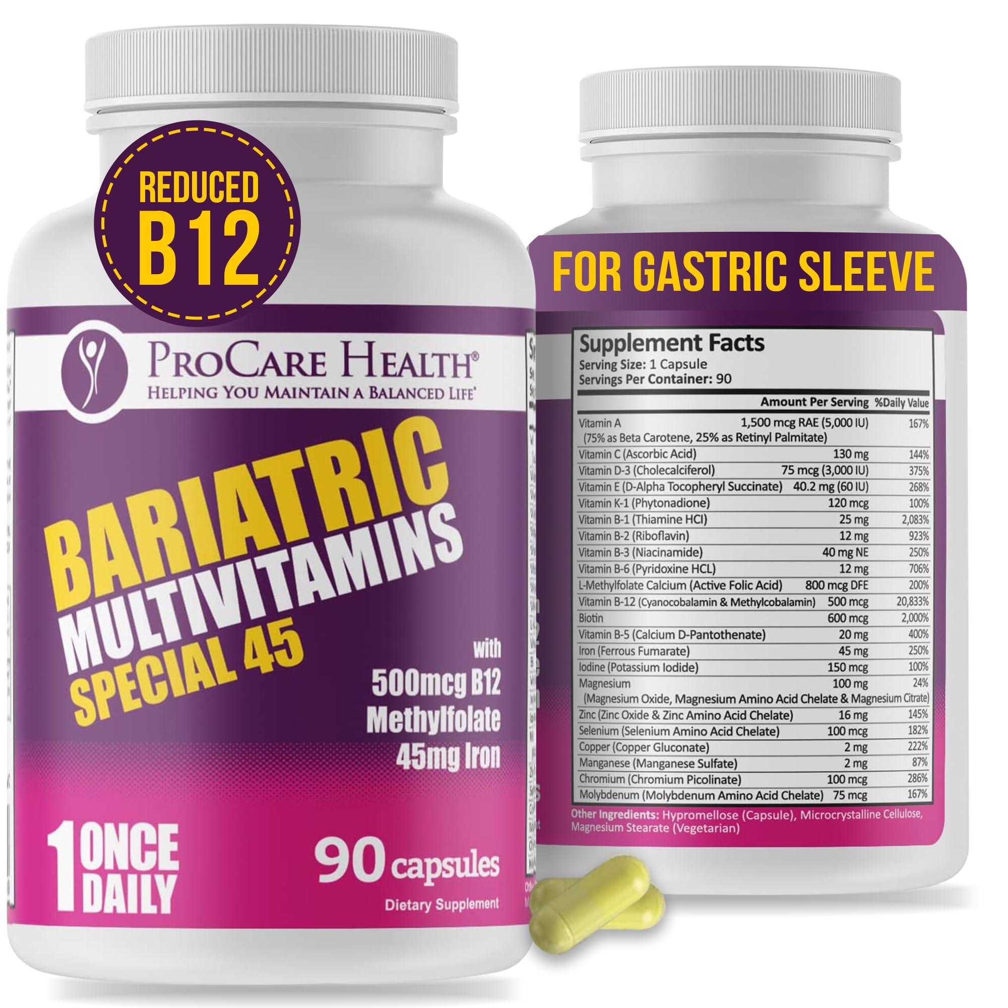 ProCare Health ProCare Health Bariatric Multivitamin with Iron (90 Capsule) - 45mg Iron with Reduced B12 - Post Op Bariatric Vitamins for Gastric Bypass Sleeve Patients, Sustains Recovery & Energy (03 Month Supply)