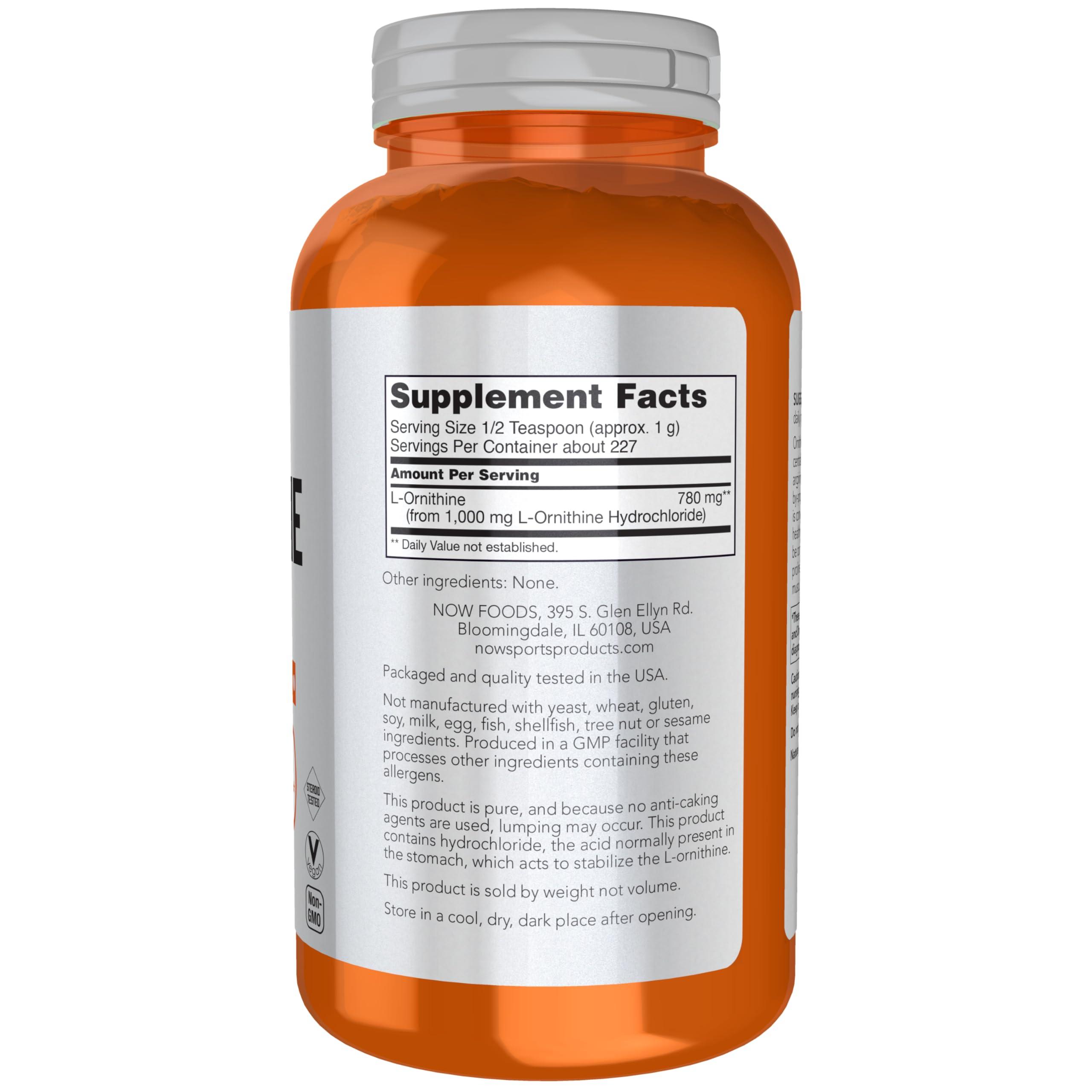 NOW NOW Sports Nutrition, L- Ornithine Powder, Protein Metabolism* and Urea Detox*, Amino Acids, 8-Ounce