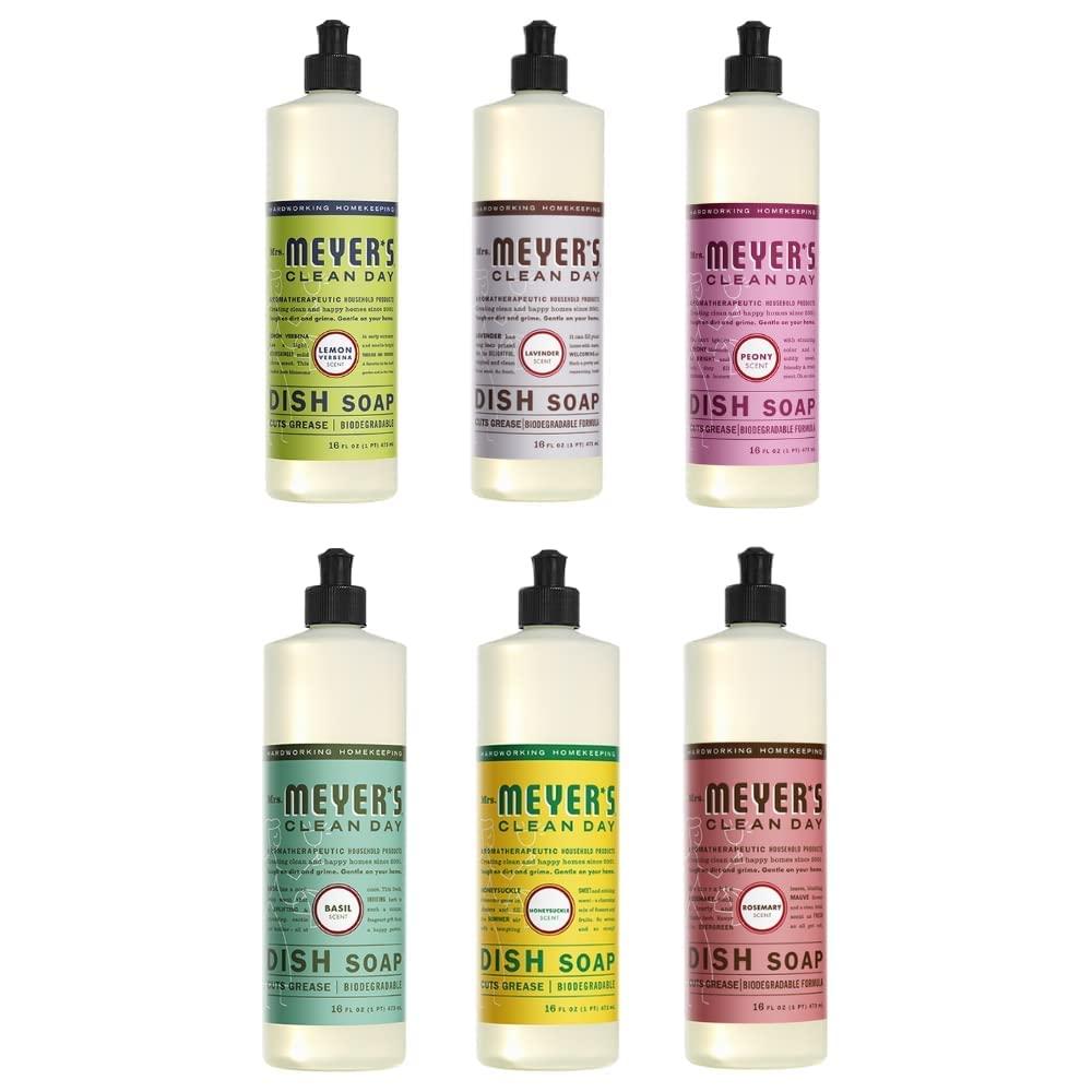 Dish soap Dish soap MRS. MEYER\'S CLEAN DAY Variety Pack, 16 Oz. Includes 6 Scents (Lemon Verbena, Lavender, Basil, Rosemary, Honeysuckle, Peony Scents) Bundle of 6 Items