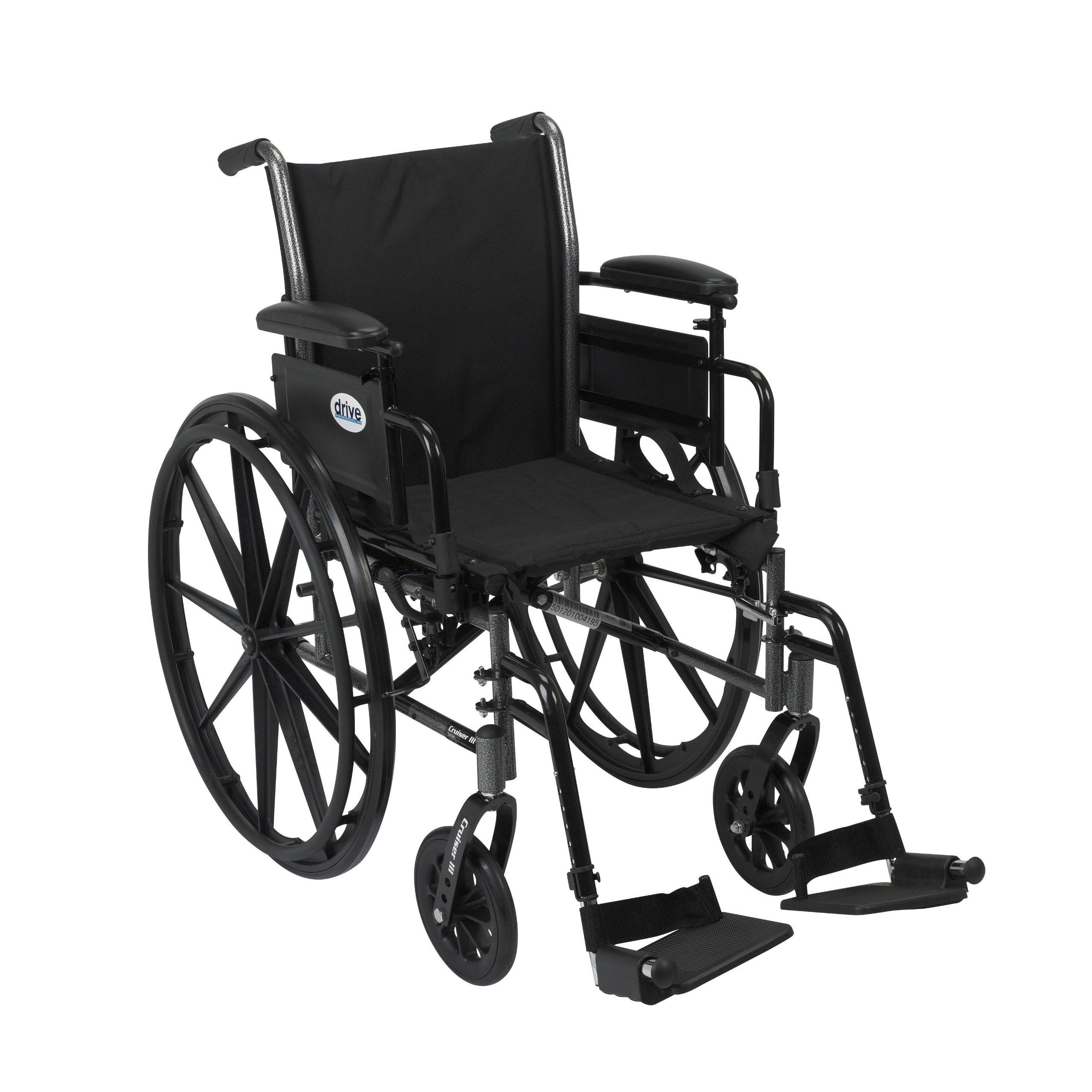 Drive Medical Drive Medical Cruiser III Light Weight Wheelchair with Various Flip Back Arm Styles and Front Rigging Options, 16 Inch