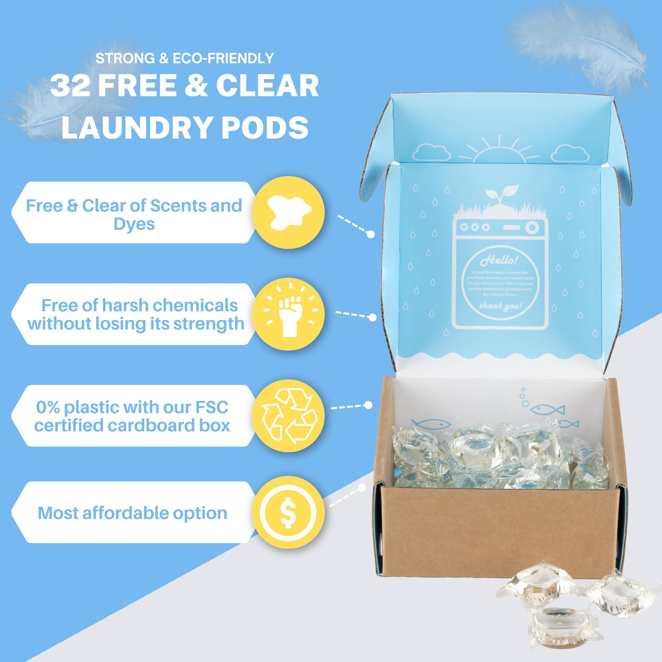 Greenseedz Greenseedz Free And Clear Eco Friendly Unscented Laundry Detergent Pods, 32 Pacs, Powerful Stain And Odor Removal, Biodegradable and HE Compatible