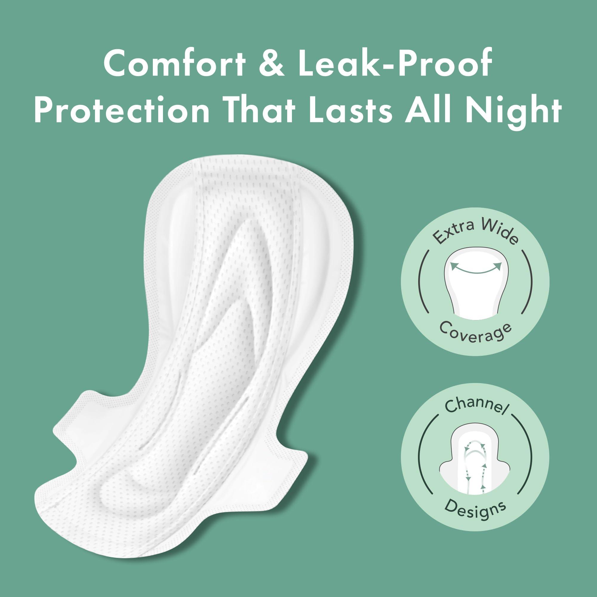 Rael Rael Pads for Women, Organic Cotton Cover - Ultimate Absorbency, Feminine Care, Ultra Thin, Sanitary Napkins with Wings, Unscented (Extra Long Overnight, 12 Count)