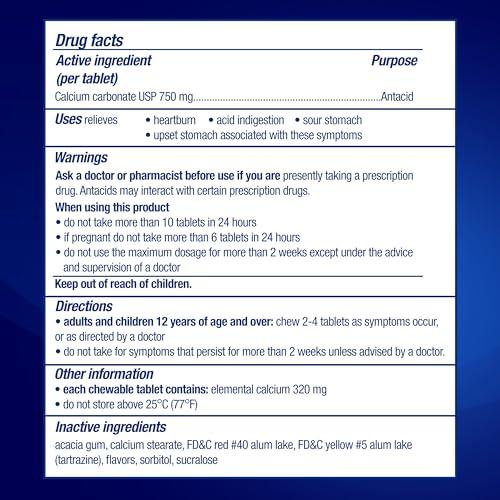 TUMS TUMS Extra Strength Chewable Sugar Free Antacid Tablets for Heartburn Relief, Melon Berry - 80 Count (Pack of 4)