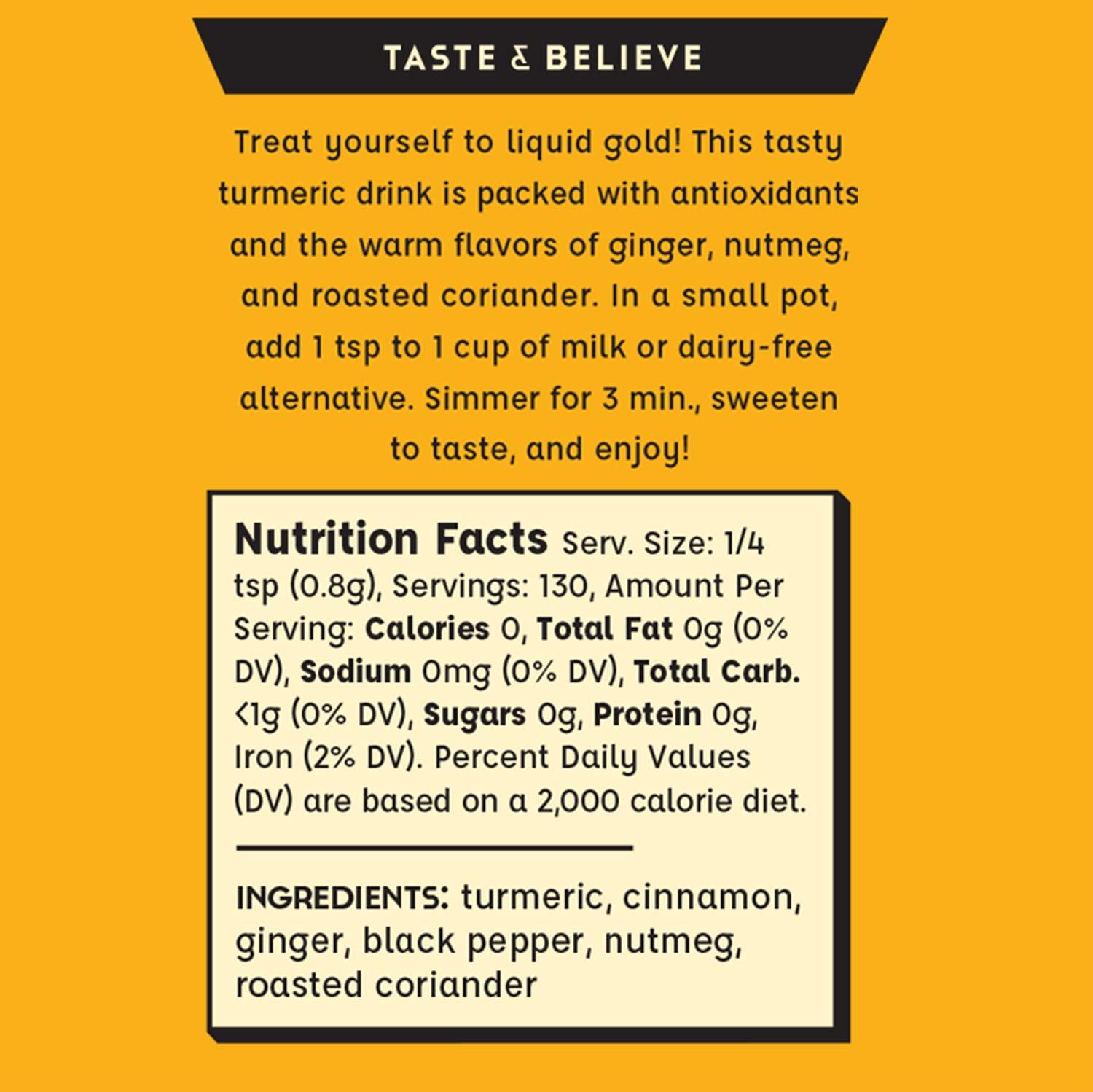 SPICEWALLA Spicewalla Golden Milk Powder 3.6 oz - Cinnamon, Ginger, Turmeric Drink Tea or Latte Mix