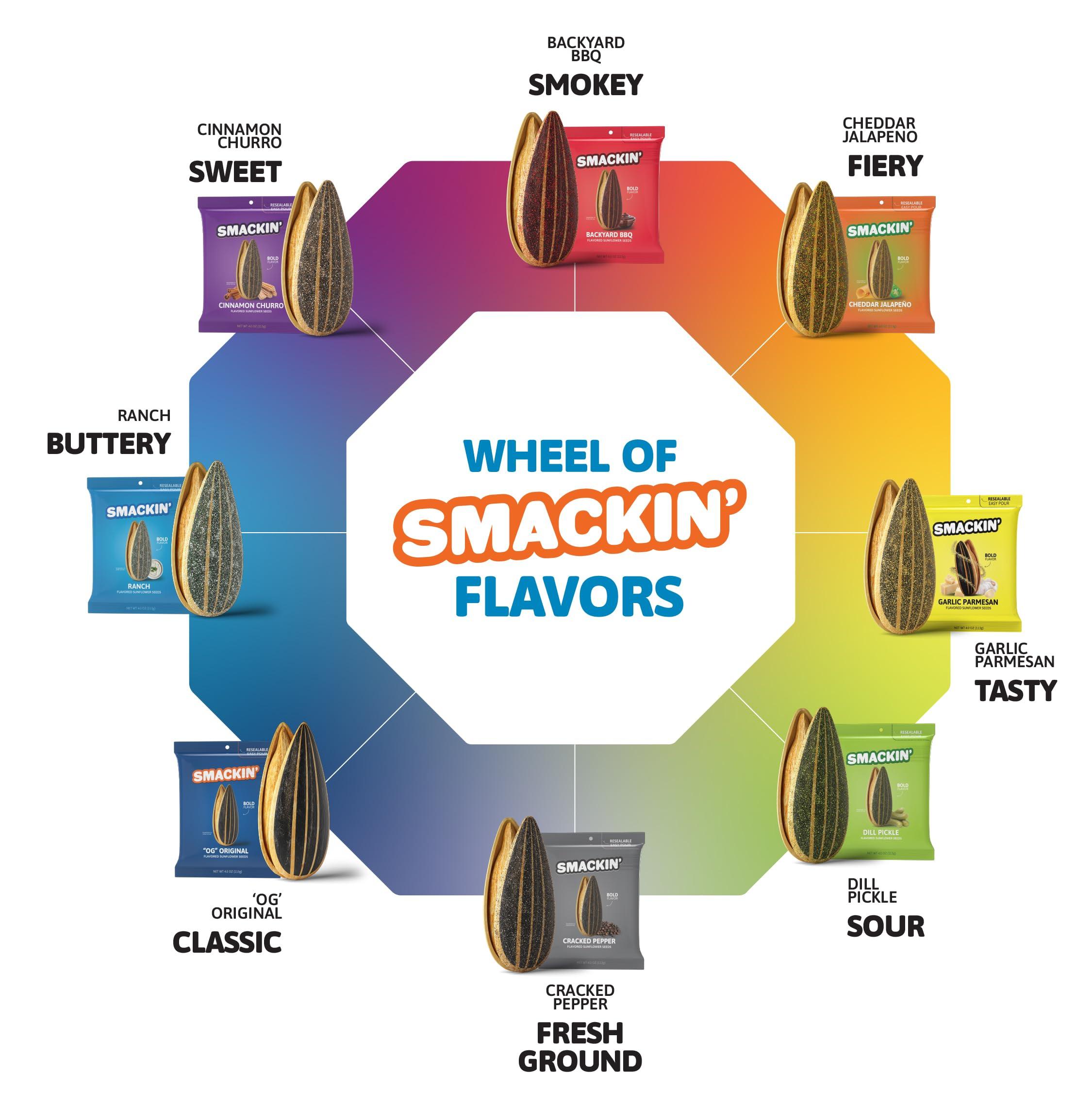 SMACKIN\' Sunflower Seeds SMACKIN\' Sunflower Seeds, Roasted Jumbo Small-Batch, American Made - Cinnamon Churro. 4oz bags (12 Pack)