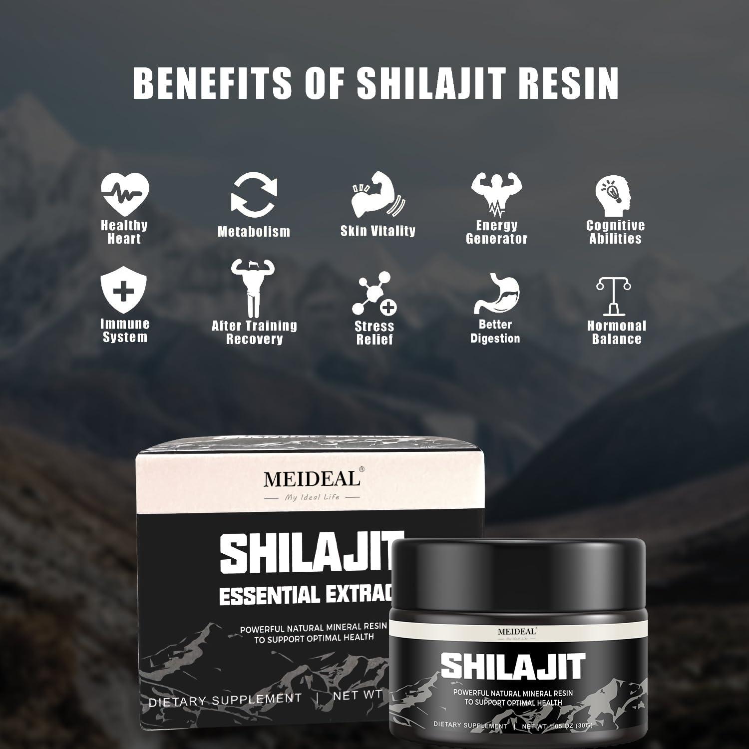 Meideal Shilajit Pure Himalayan Organic Shilajit Resin, Natural Shilajit Resin with Fulvic Acid, 85+ Trace Minerals, Organic Ayurvedic Blend for Energy & Immune System Support, 30 Grams (3 Packs)