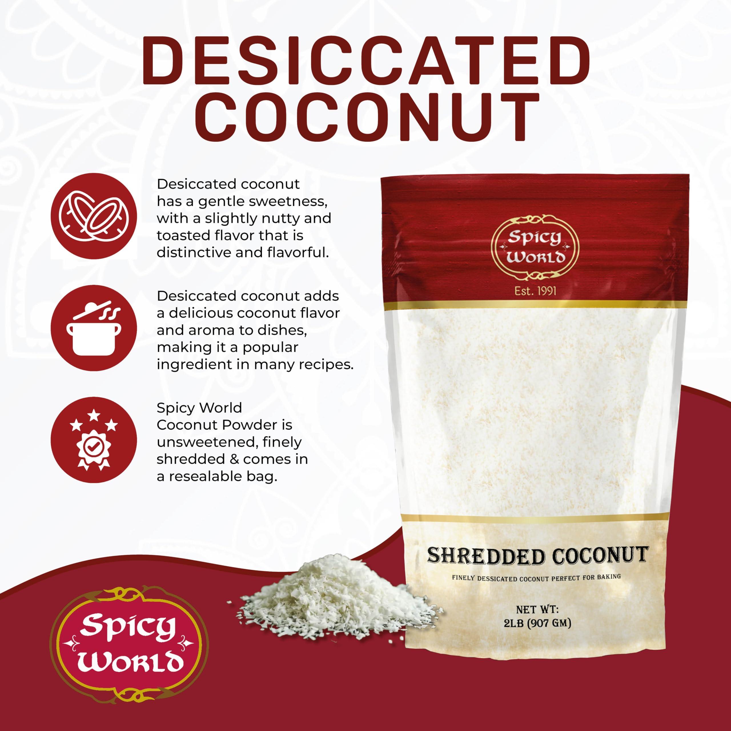 Spicy World Spicy World Shredded Coconut Powder 2 Pound Bulk Bag (Desiccated Coconut) - Unsweetened & Finely Shredded Powdered - Great for Baking, Smoothies and More!