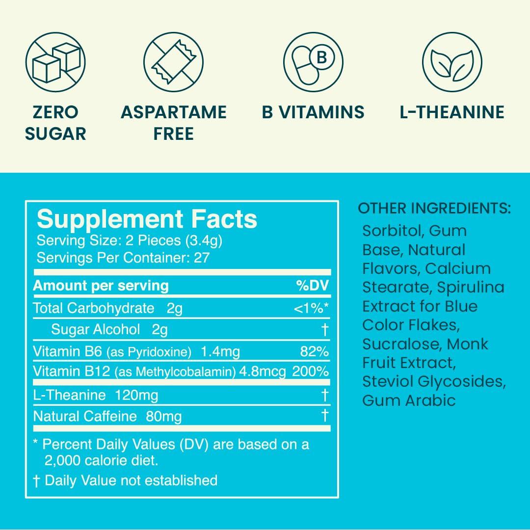 NeuroGum NeuroGum Energy Caffeine Gum (54 Pieces) - Sugar Free with L-theanine + Caffeine + Vitamin B12 & B6 - Nootropic Energy & Focus Supplement for Women & Men - Peppermint Flavor (Packaging May Vary)