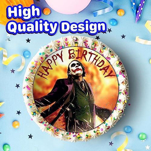 ENDLESS CHOICES 7.5 Inch Joker Heath Ledger Cake Topper Round Edible Birthday Cake Decorations, Happy Birthday Cake