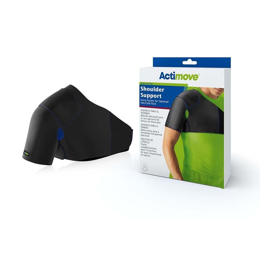 Actimove Actimove Sports Edition Shoulder Support, Extra Pocket for Optional Hot/Cold Pack | Adjustable Brace for Torn Rotator Cuff, Joint Pain Relief, Dislocation, Arm Stability, Injuries, & Tears, Black - Choose Your Size