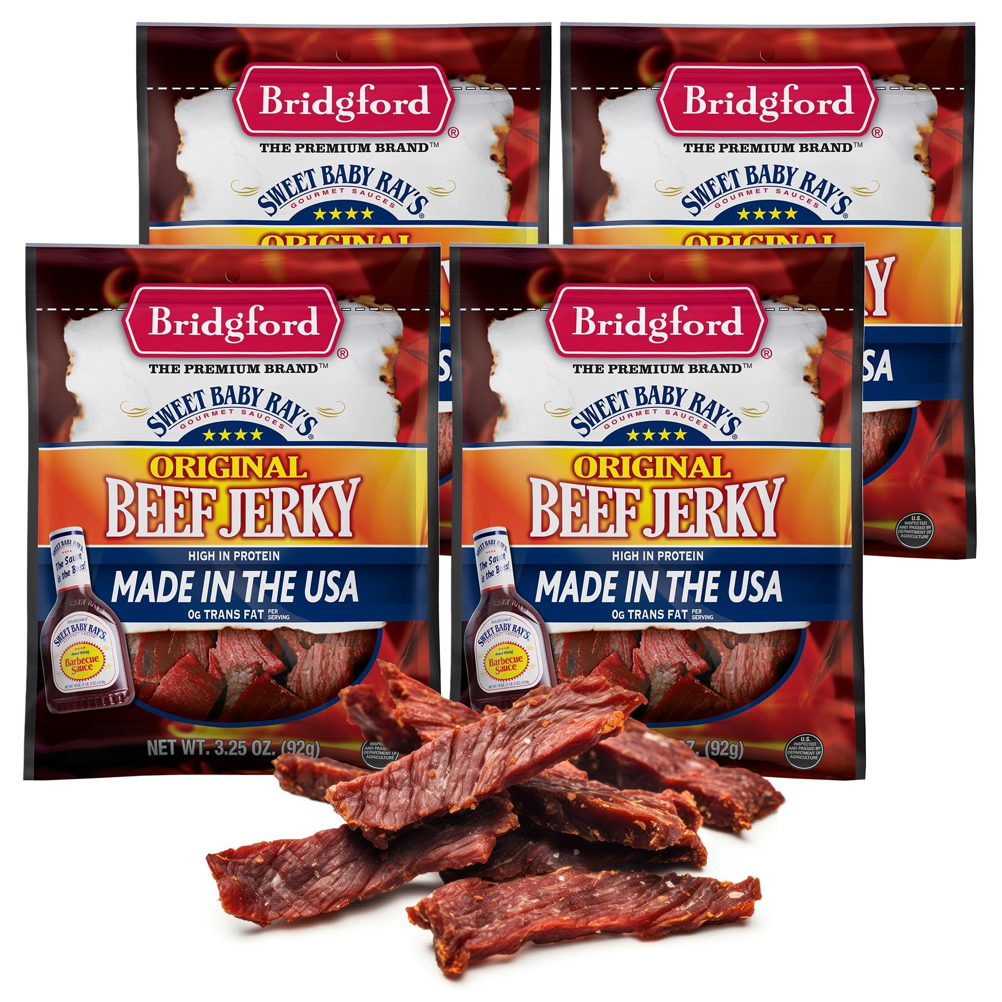 Bridgford Bridgford Sweet Baby Rays Beef Jerky Original 3.25 oz Pack of 4 - Healthy Beef Jerky for Your Dietary Preferences - Ready To Eat High Protein Beef Jerky for On the Go Snacking and Busy Lifestyles