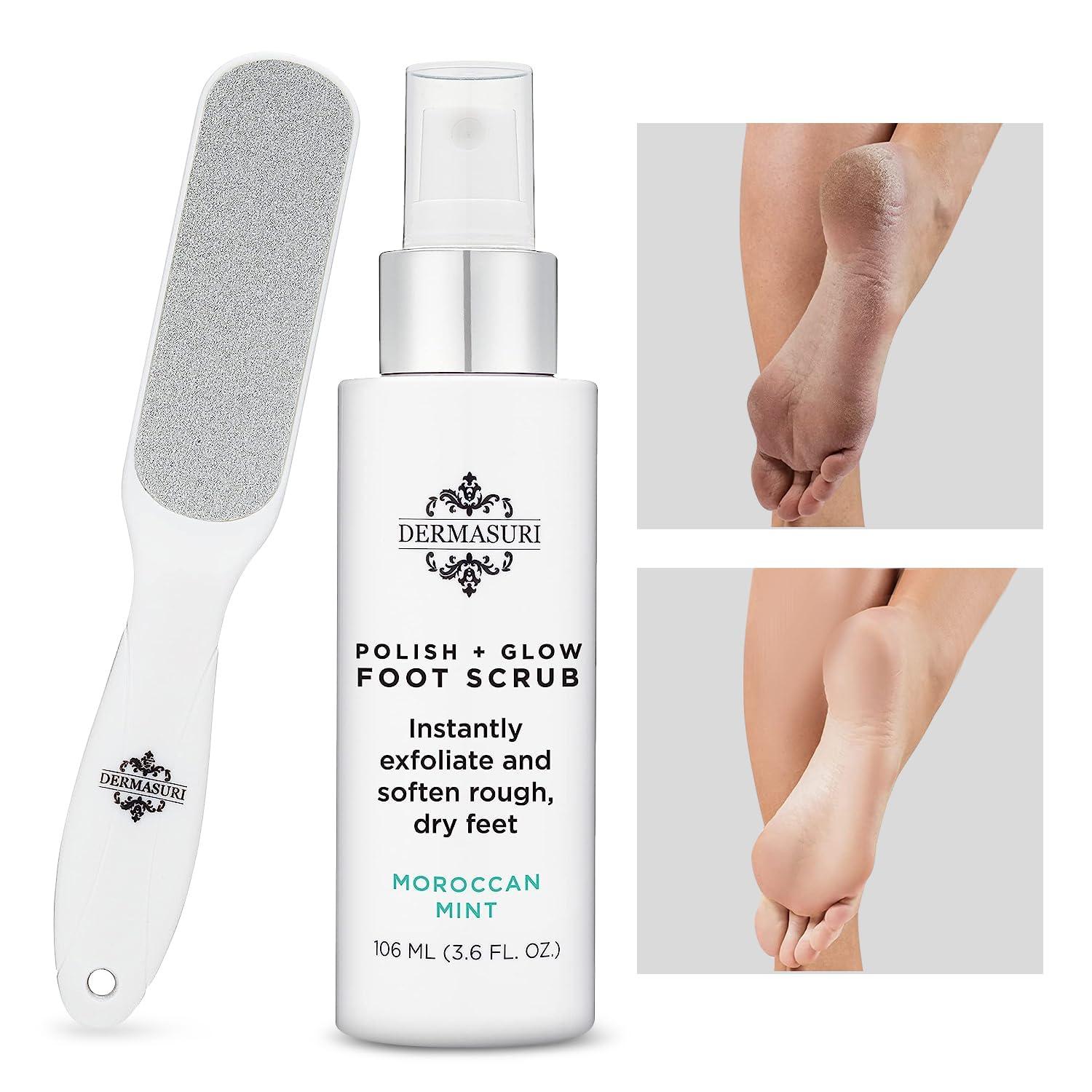 Dermasuri Dermasuri Callus Remover Foot Scrub - Exfoliating Feet Spray-on Formula and Reusable Deluxe Foot File - Dead Skin Remover, Callus Rasp, Scrubber, Peel & Soften Cracked Heels - Deluxe Pedicure Spa Kit